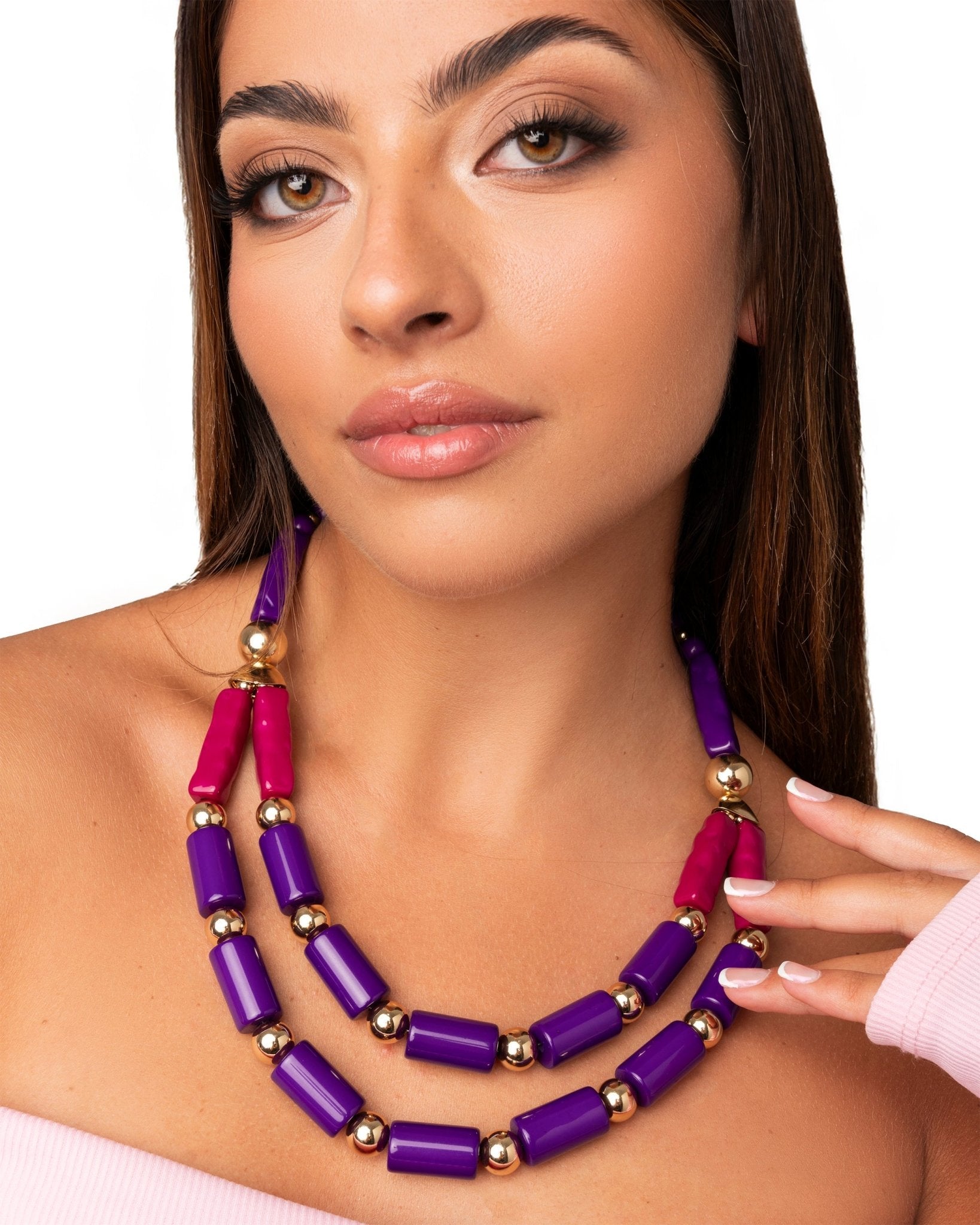 Collana a due fili in resina viola e fucsia - Mya Accessories