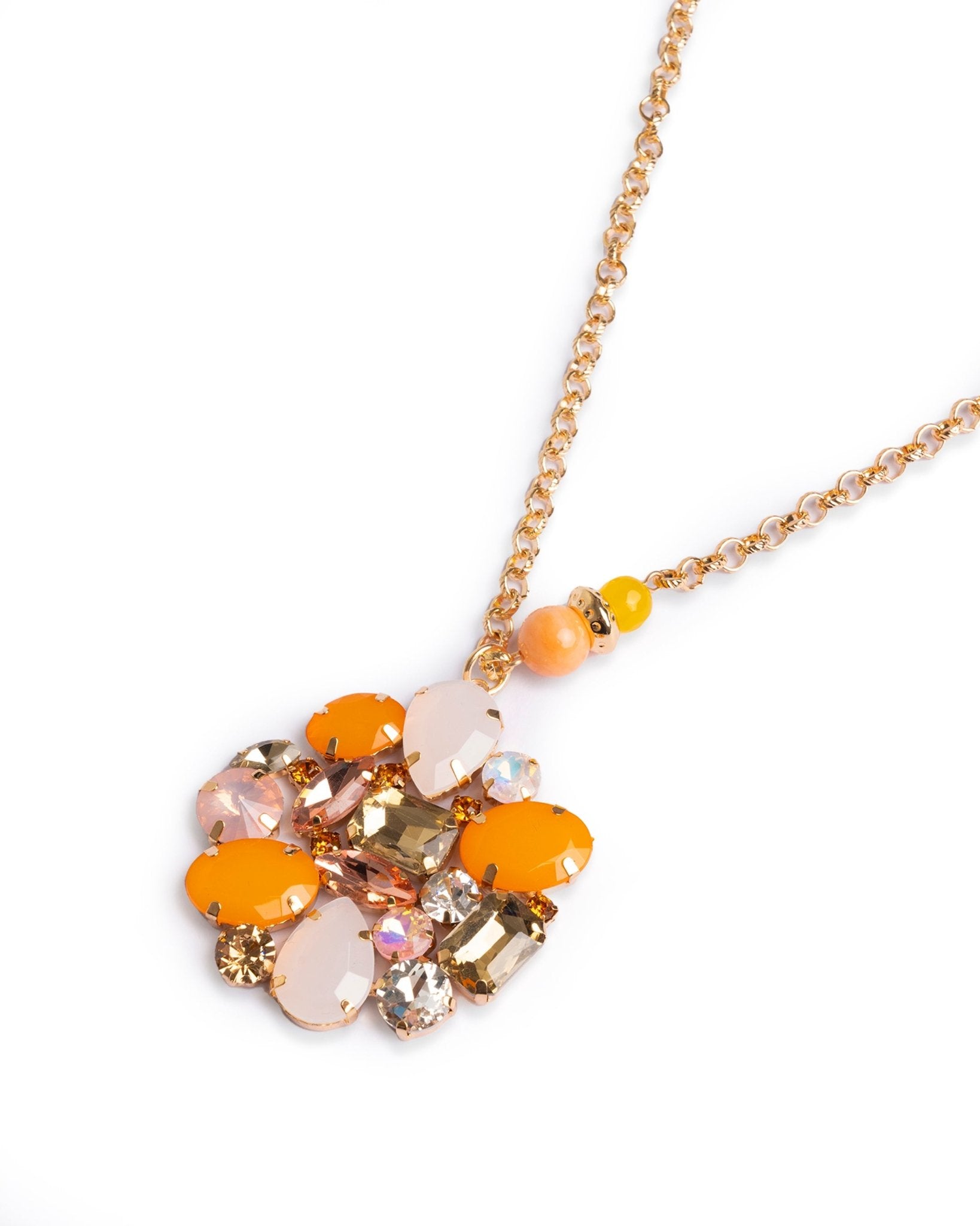 Collana lunga a catena con pendente a fiore in vetro multi arancio - Mya Accessories