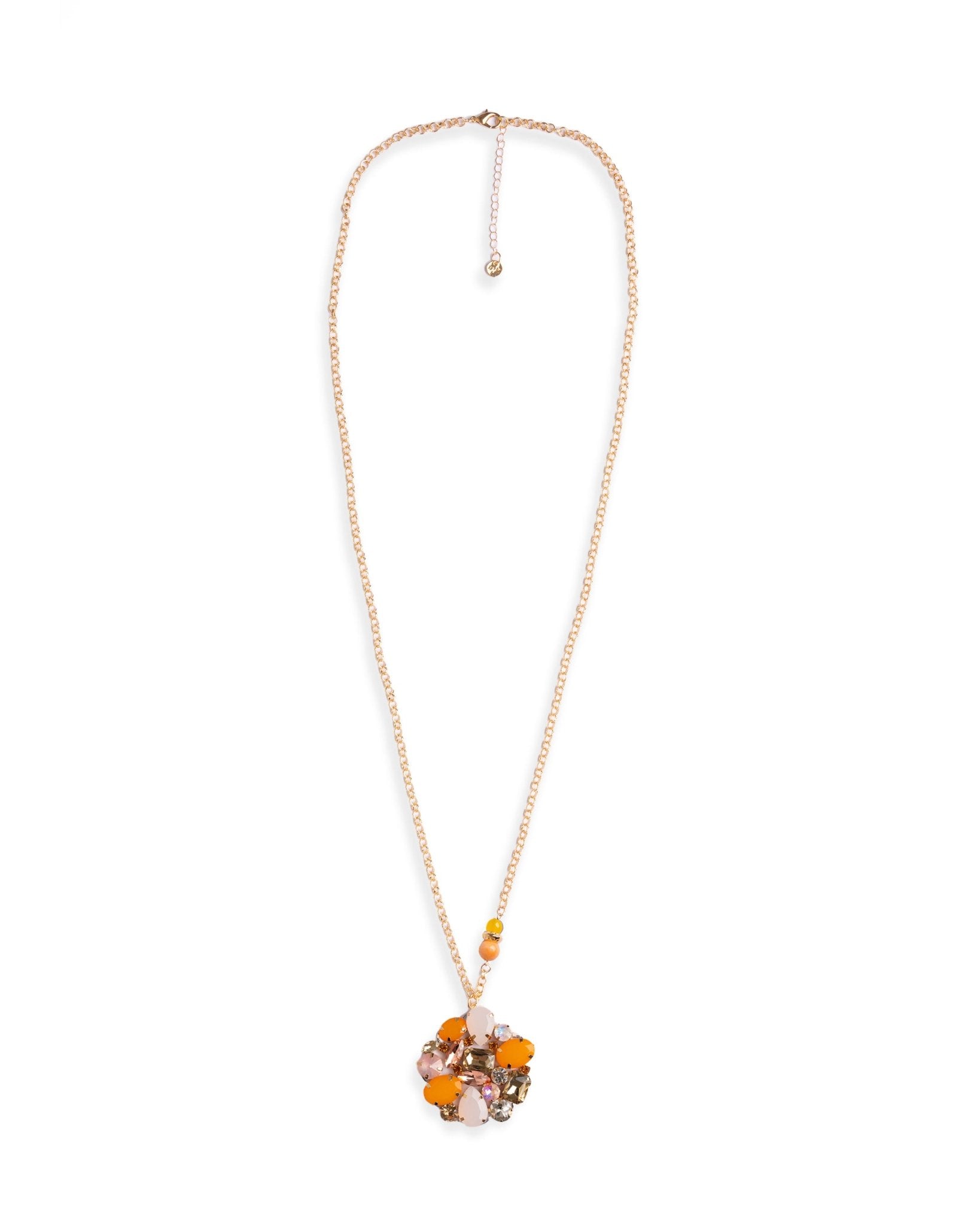 Collana lunga a catena con pendente a fiore in vetro multi arancio - Mya Accessories