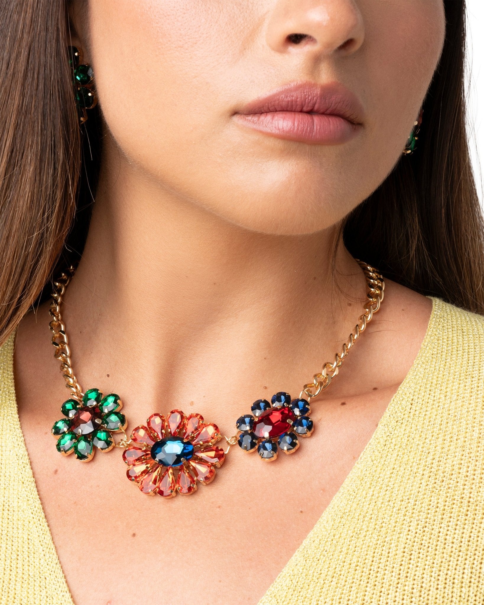 Collana girocollo a catena con tre charms a fiori in vetro multicolore - Mya Accessories