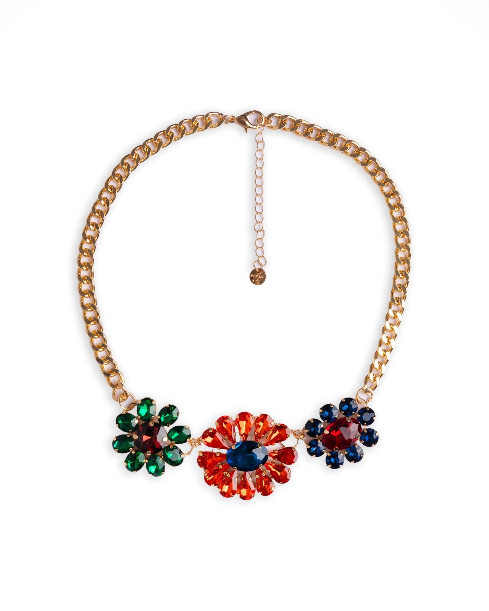 Collana girocollo a catena con tre charms a fiori in vetro multicolore - Mya Accessories