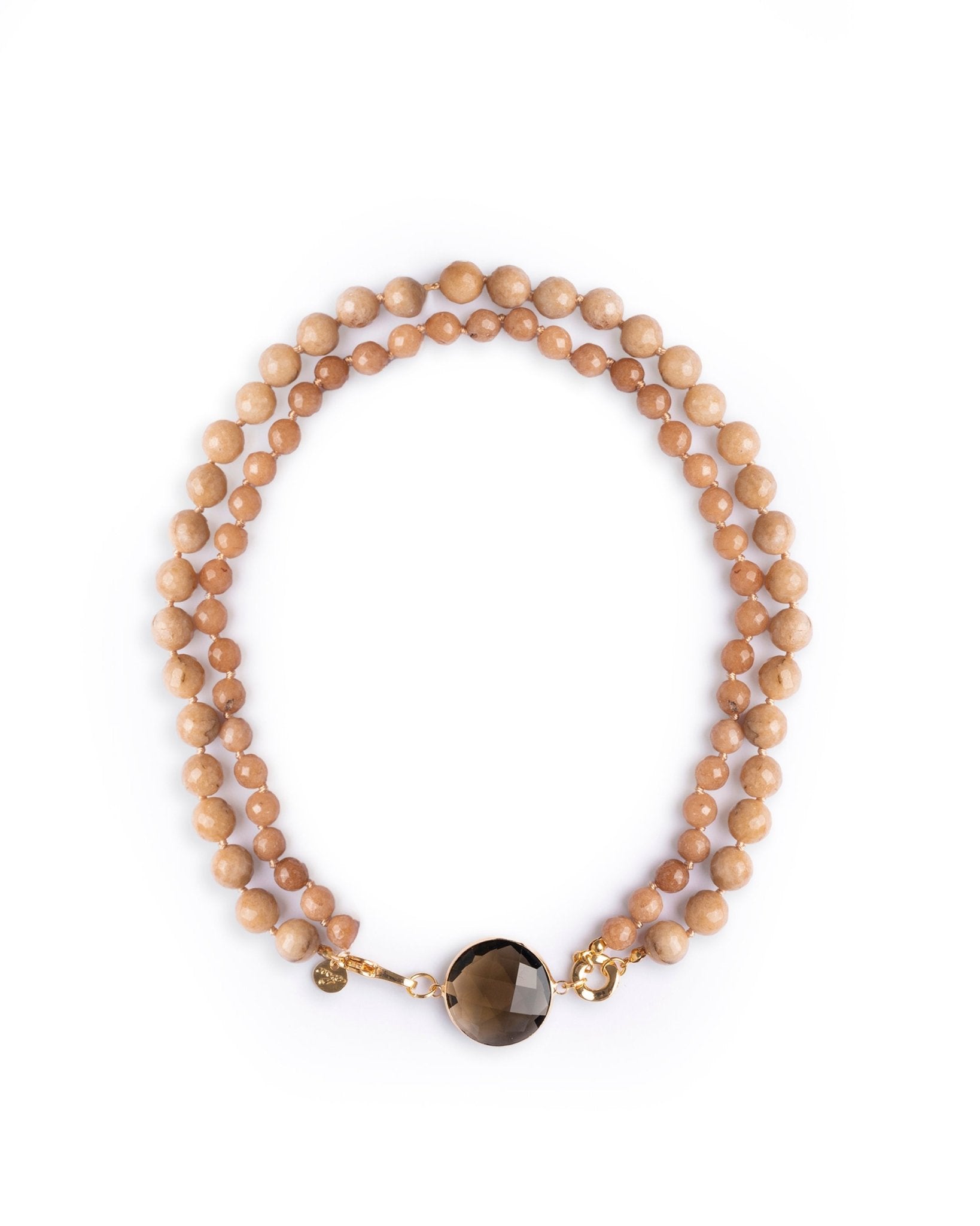 Collana girocollo con doppio filo di pietre dure beige, pendente circolare in vetro - Mya Accessories