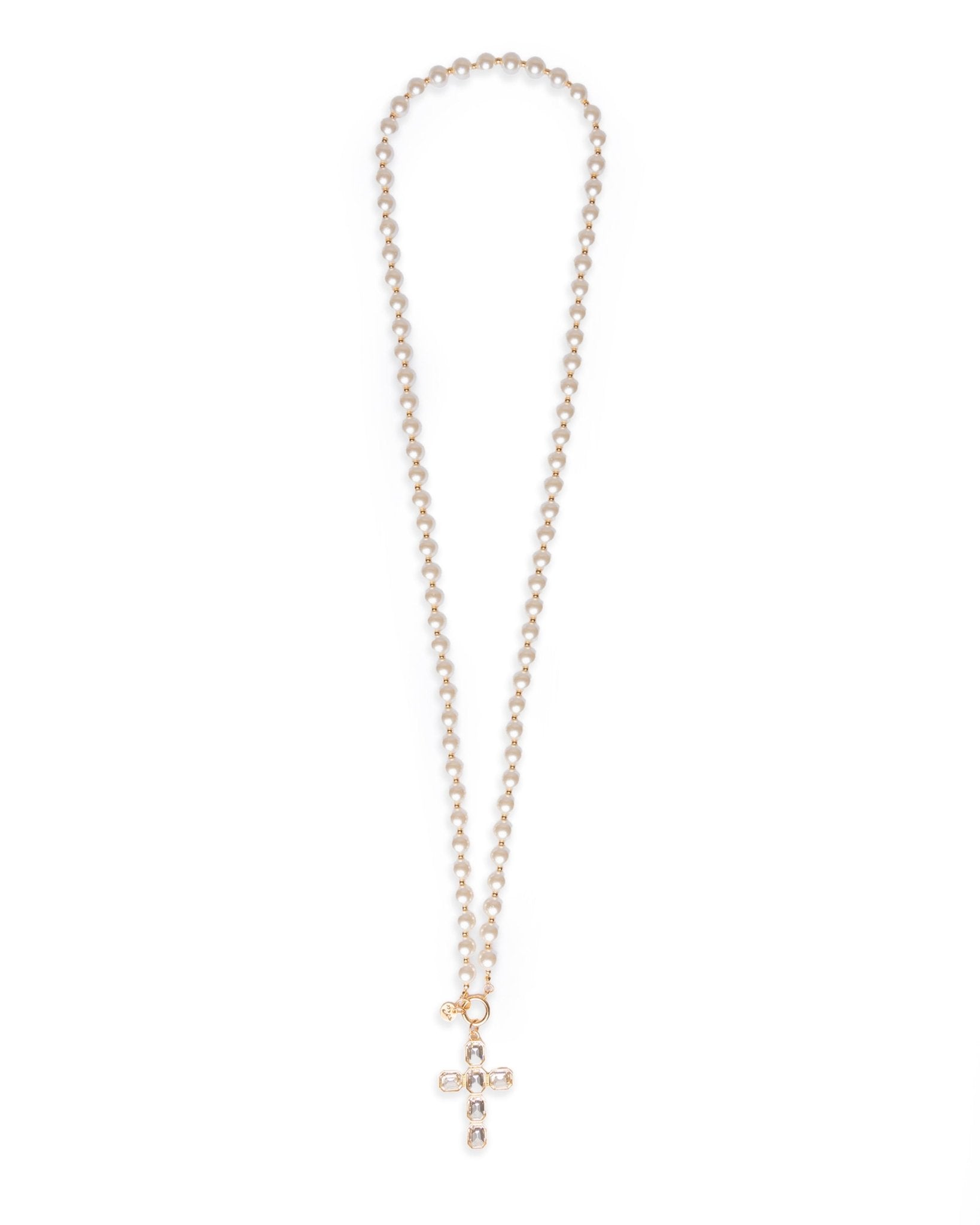 Collana lunga con perle in vetro e pendente a forma di croce - Mya Accessories
