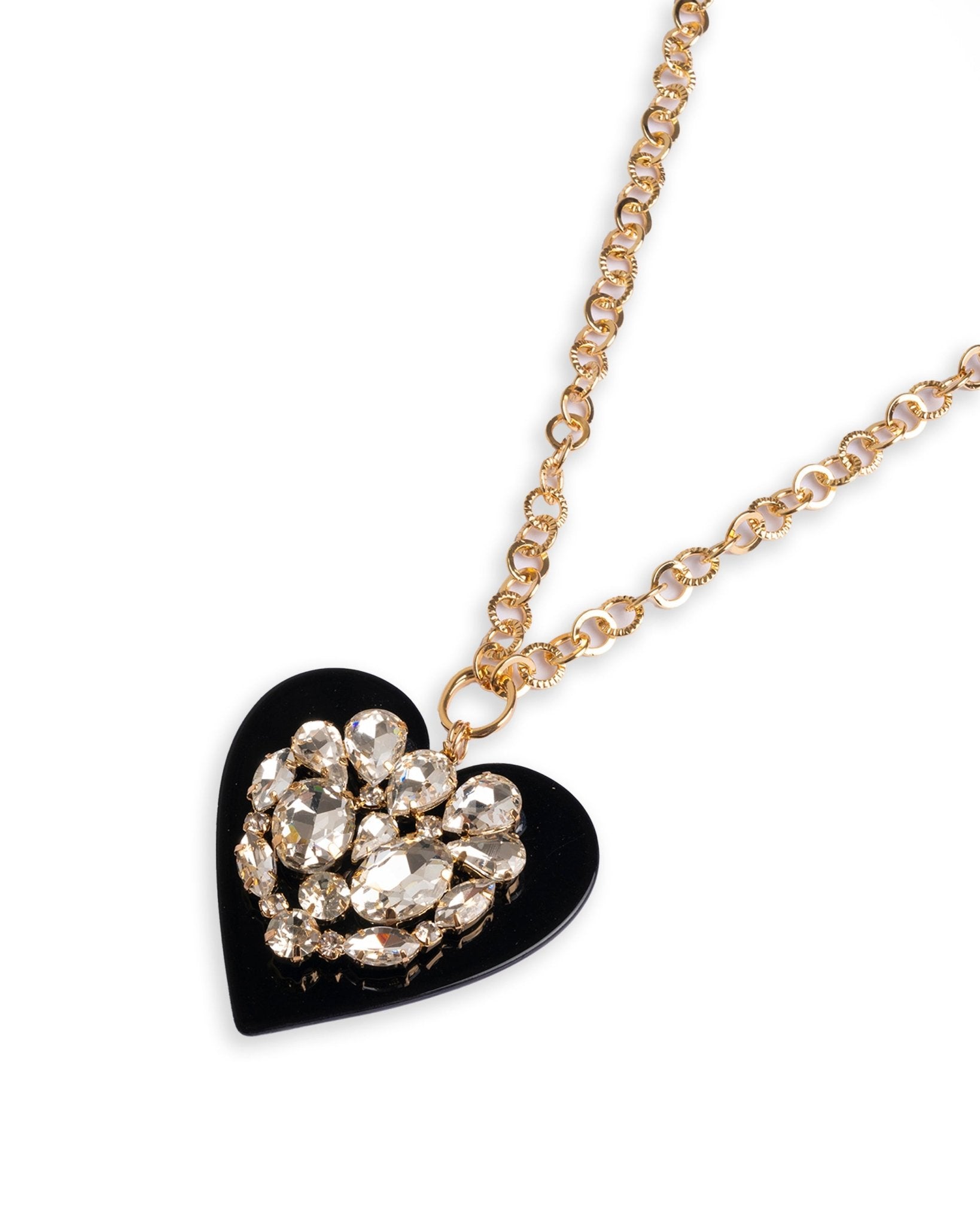 Collana lunga con pendente a forma di cuore in resina nero con strass crystal - Mya Accessories