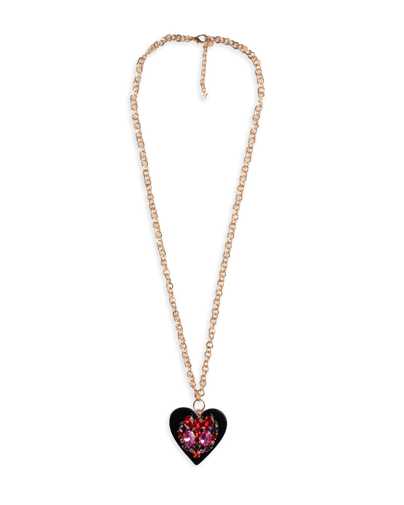 Collana lunga con pendente a forma di cuore in resina nero con strass rossi - Mya Accessories