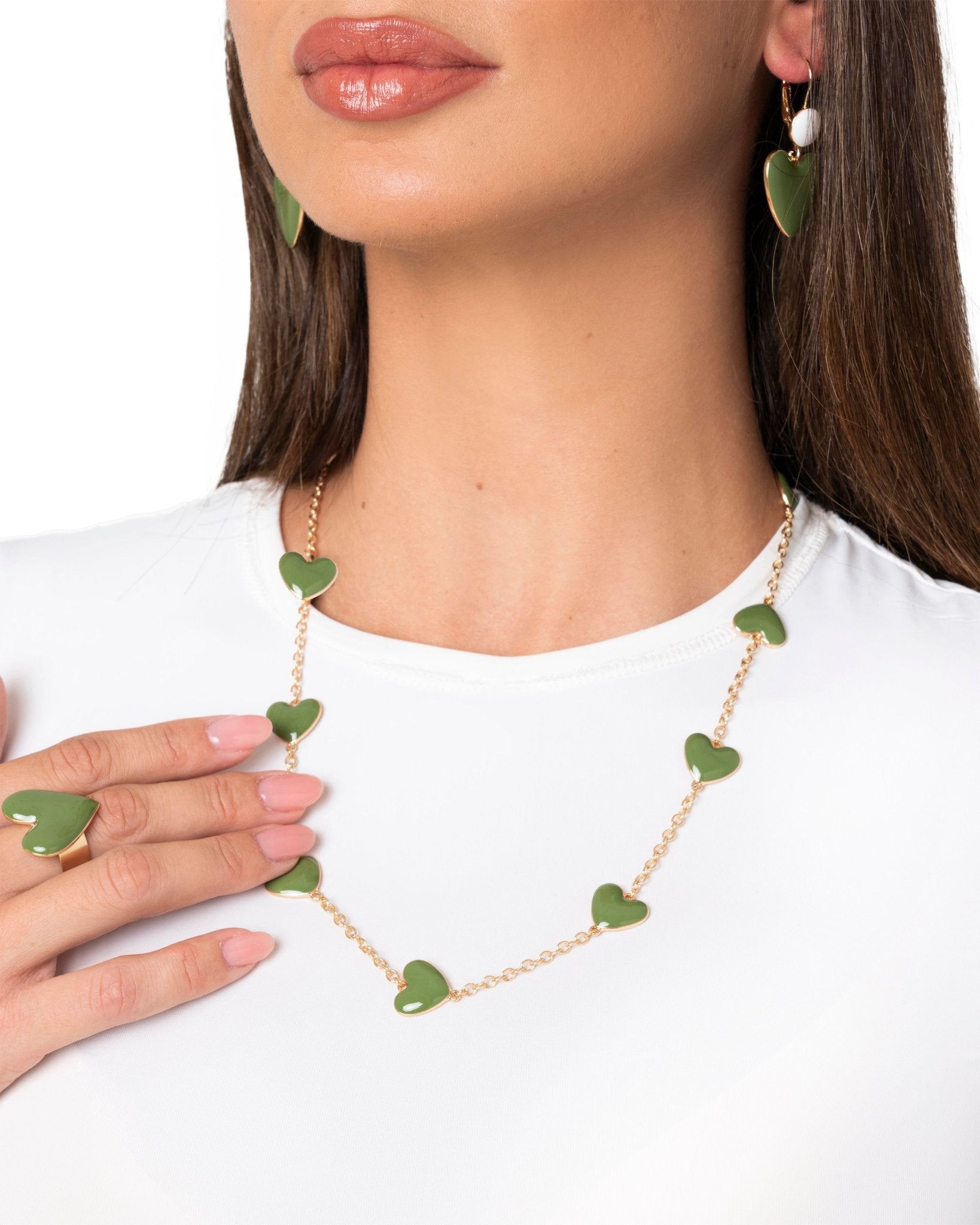 Collana girocollo a catena con cuori smaltati verdi - Mya Accessories