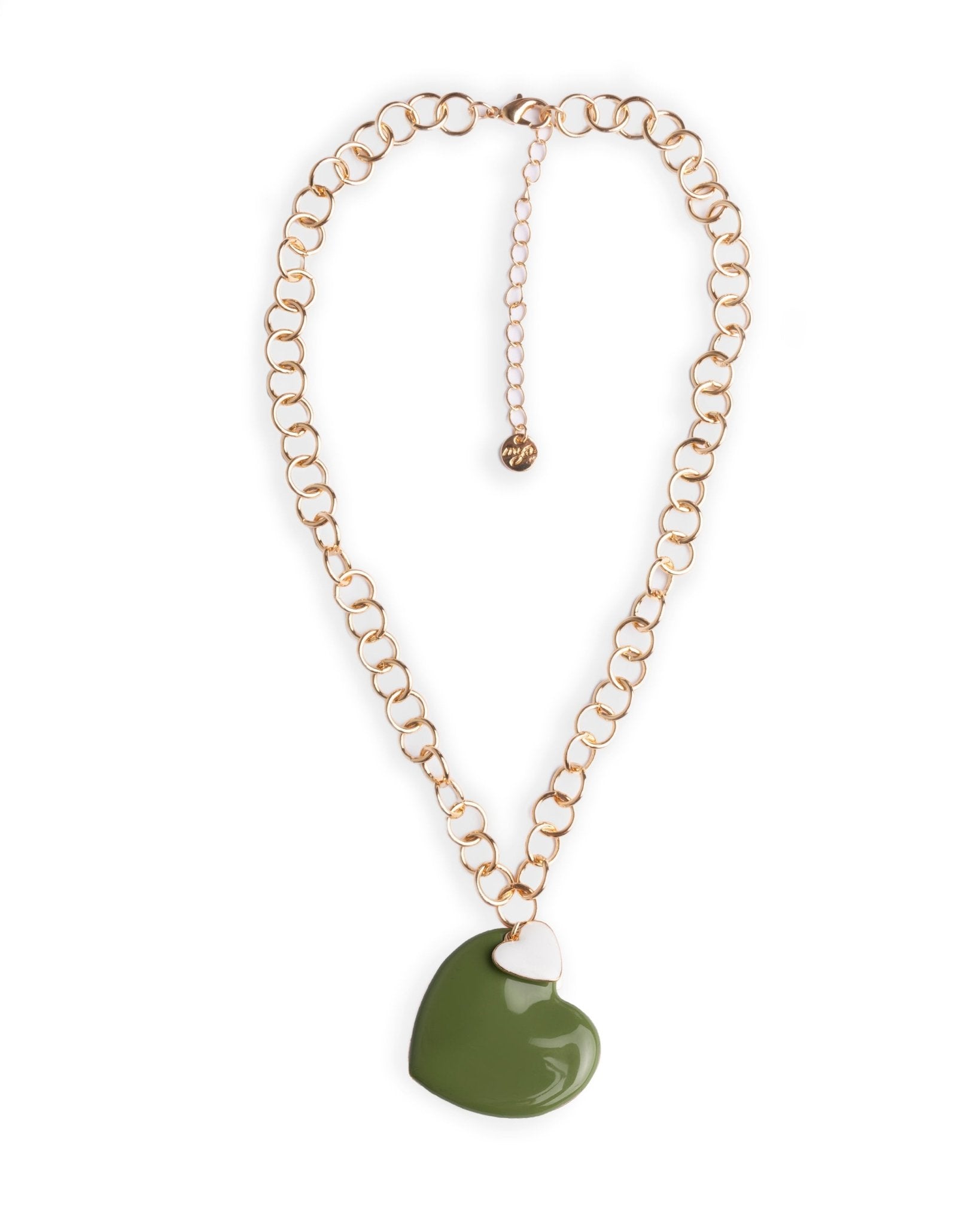 Collana girocollo a catena con pendente doppio cuore smaltato bianco e verde - Mya Accessories