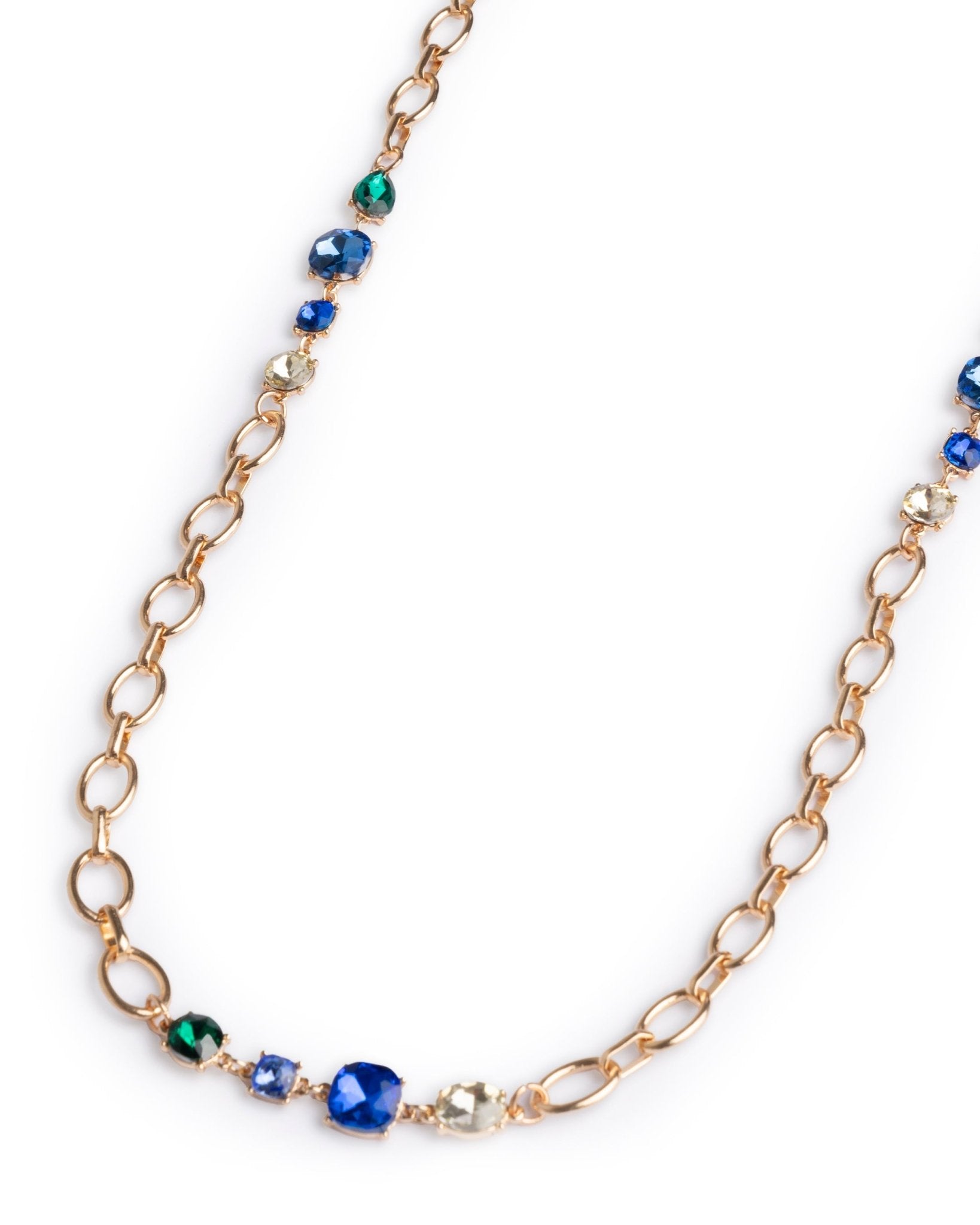 Collana lunga a catena con pietre in vetro tono blu - Mya Accessories