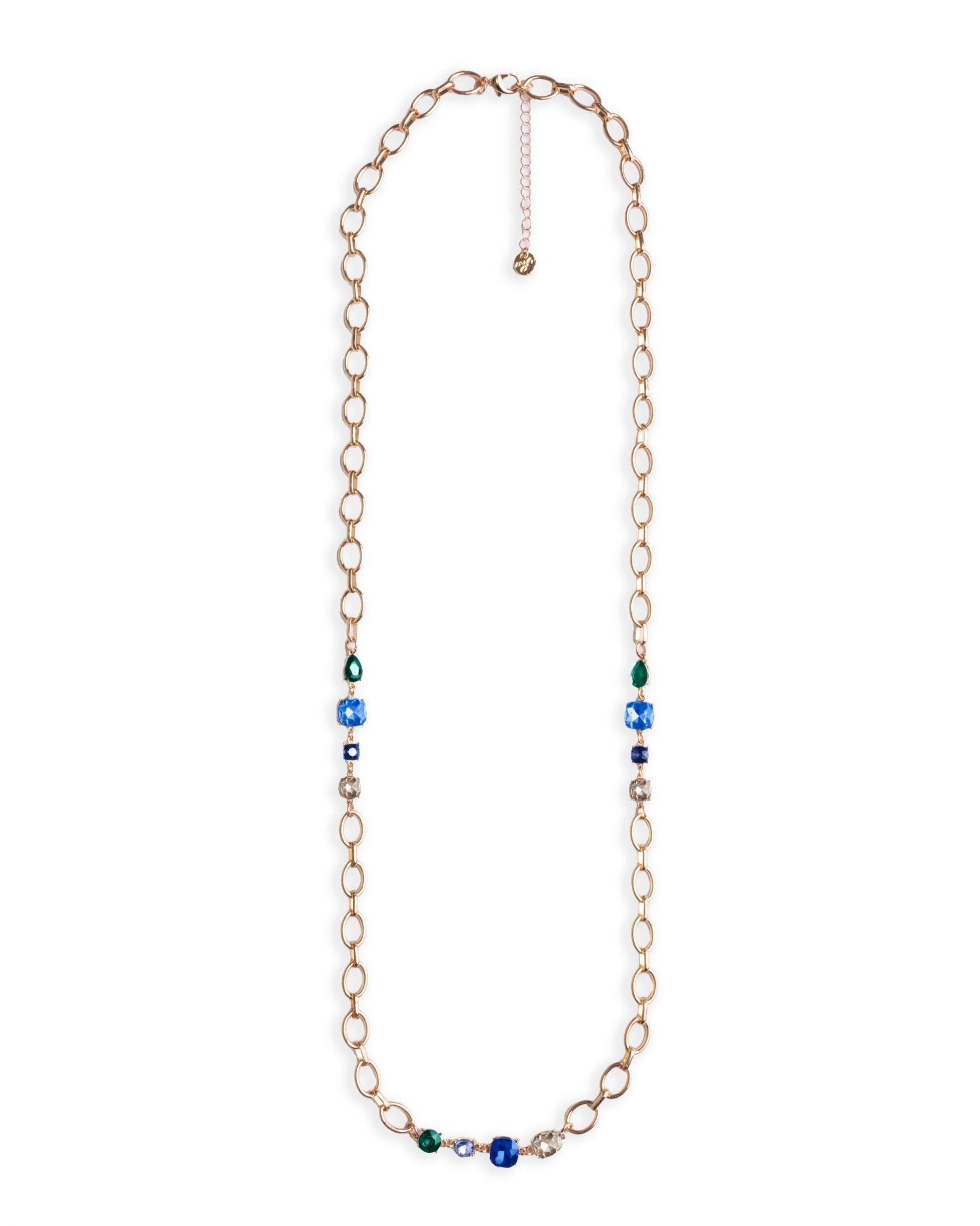 Collana lunga a catena con pietre in vetro tono blu - Mya Accessories