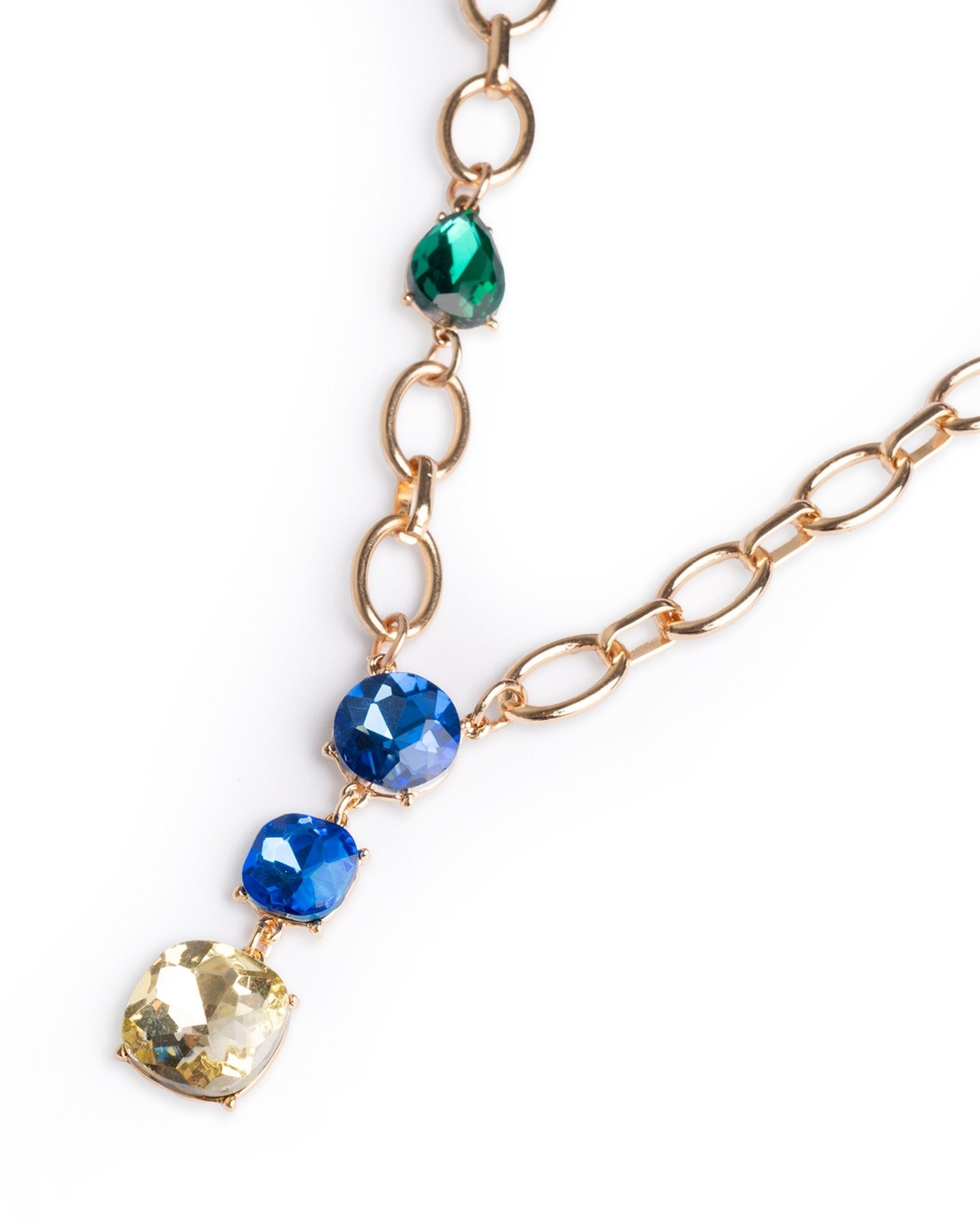 Collana girocollo a catena con pietre pendenti in vetro tono blu - Mya Accessories