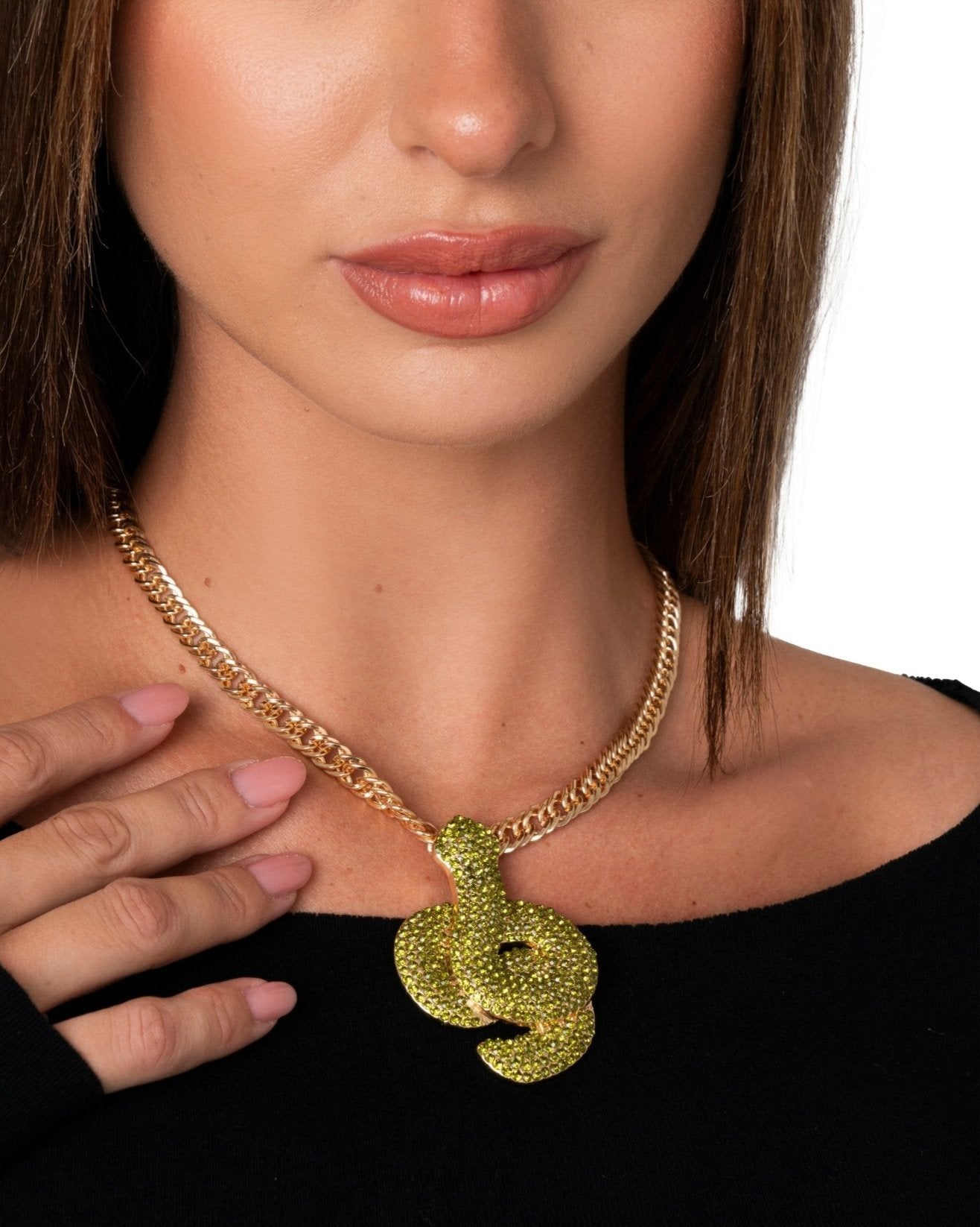 Collana girocollo a catena con pendente a forma di serpente con strass verdi - Mya Accessories