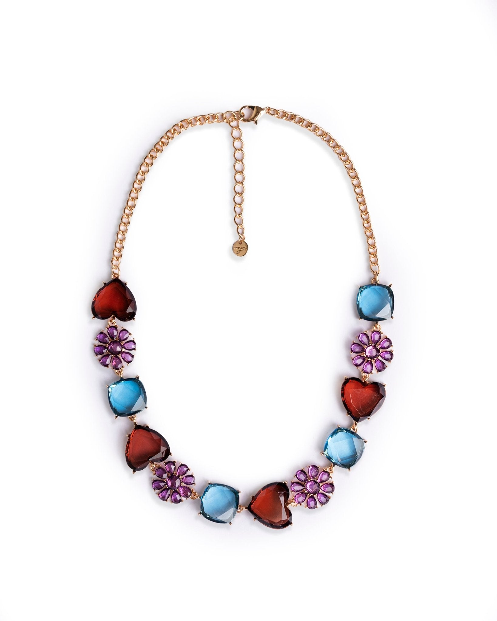 Collana girocollo con parti in acrilico trasparente blu, lilla e marrone - Mya Accessories