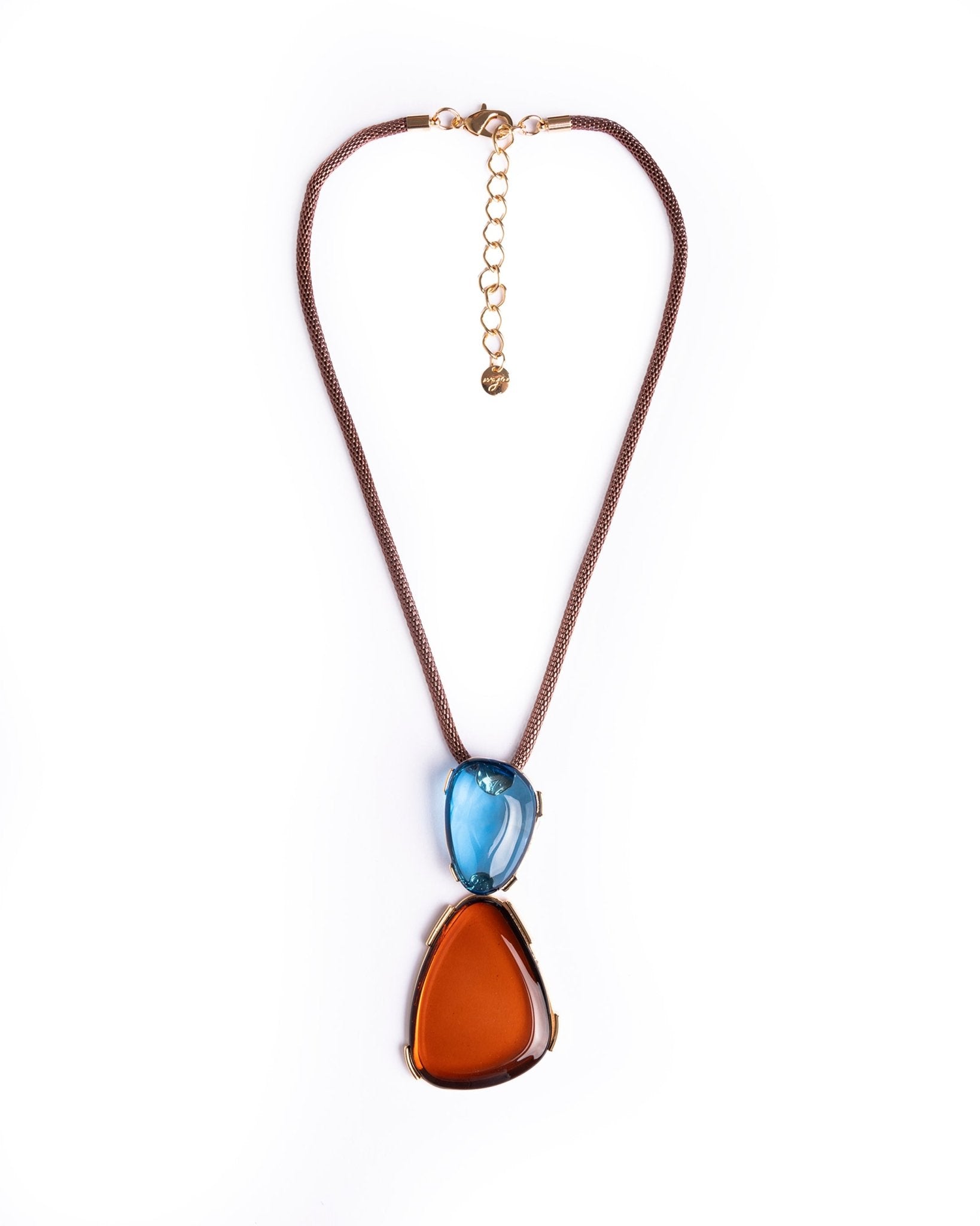 Collana girocollo laccio bronzato con pendente in acrilico trasparente blu e marrone - Mya Accessories