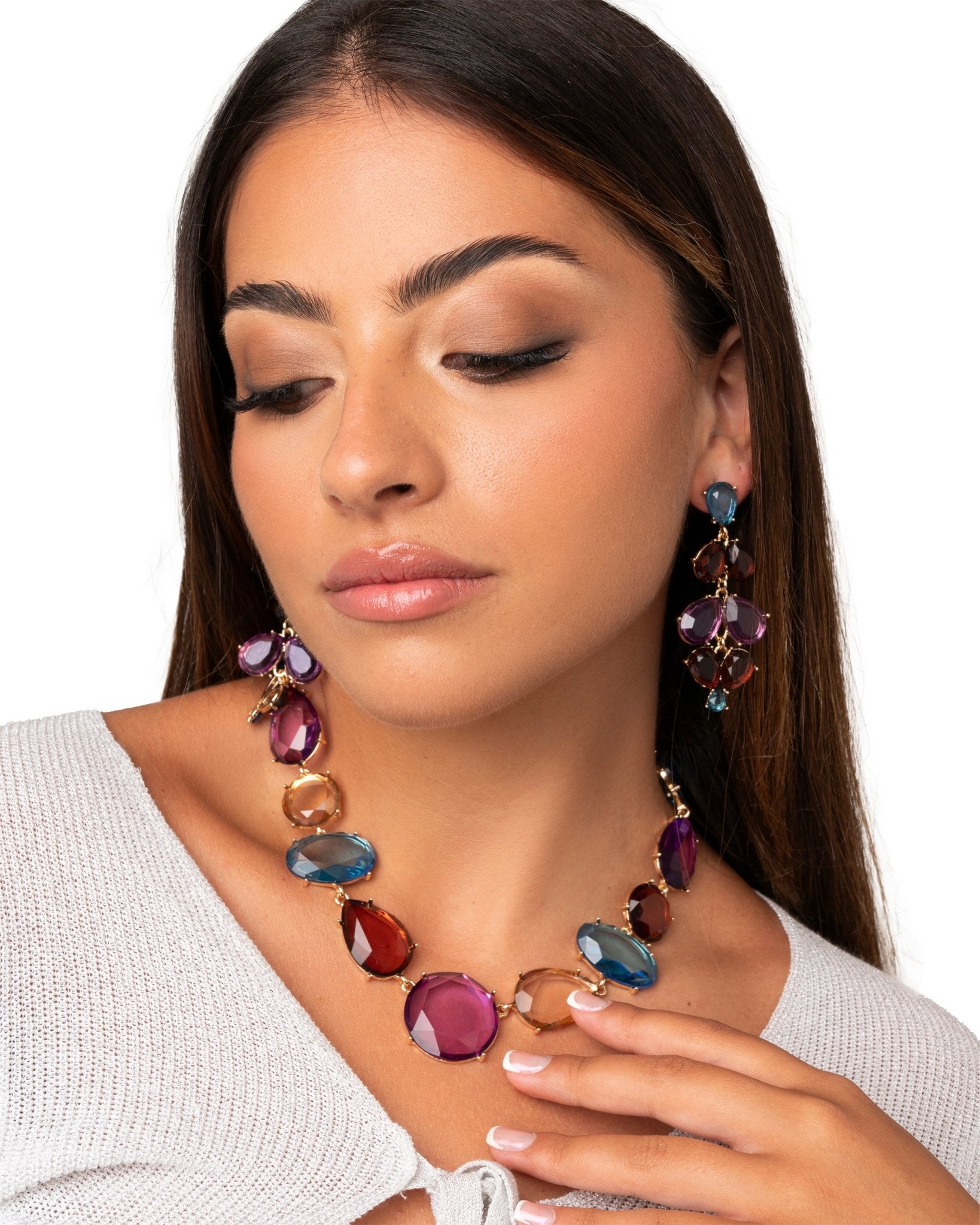 Collana girocollo in metallo con inserti in acrilico trasparente multicolore - Mya Accessories