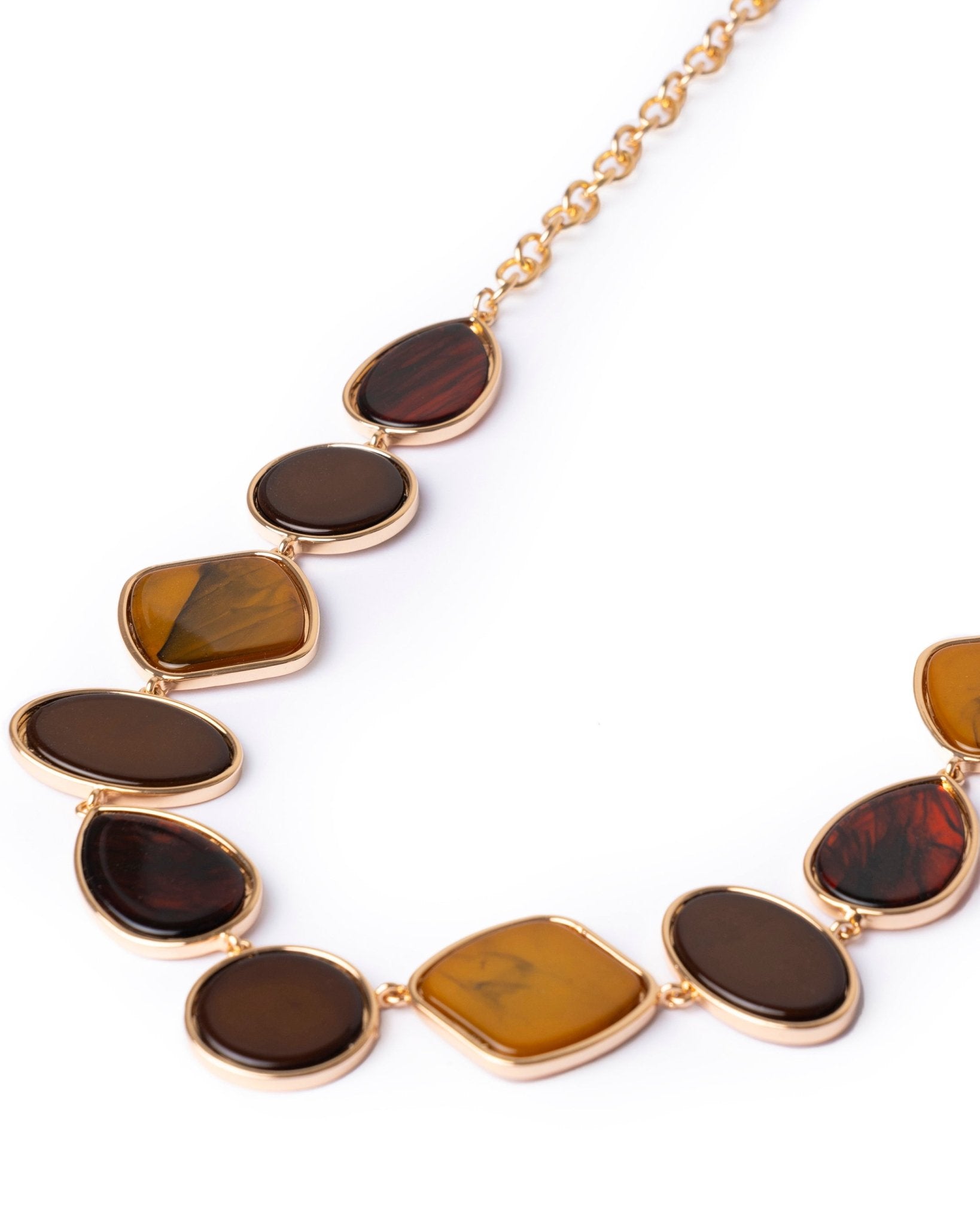 Collana lunga a catena con inserti geometrici in acrilico multi bronzo - Mya Accessories