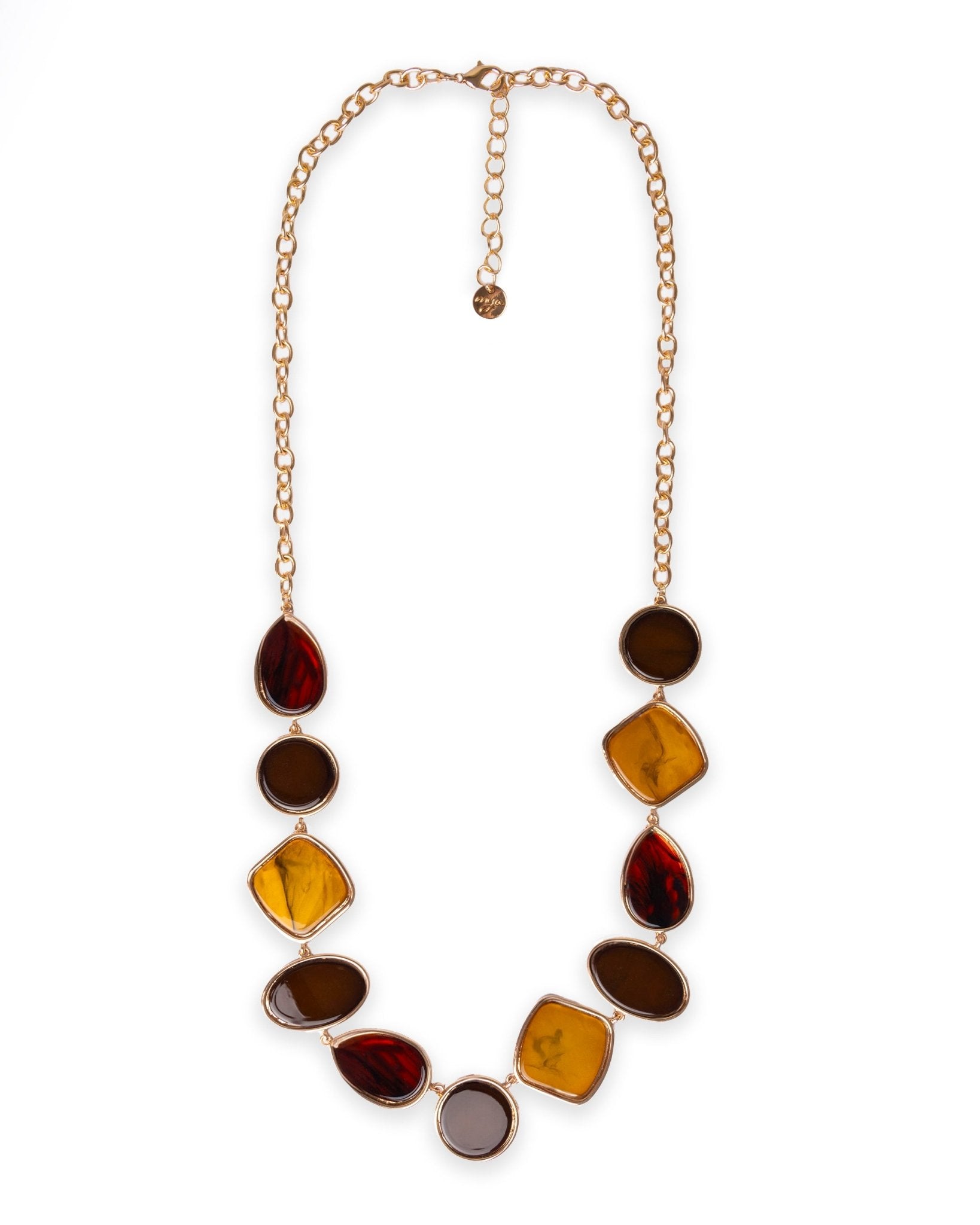 Collana lunga a catena con inserti geometrici in acrilico multi bronzo - Mya Accessories