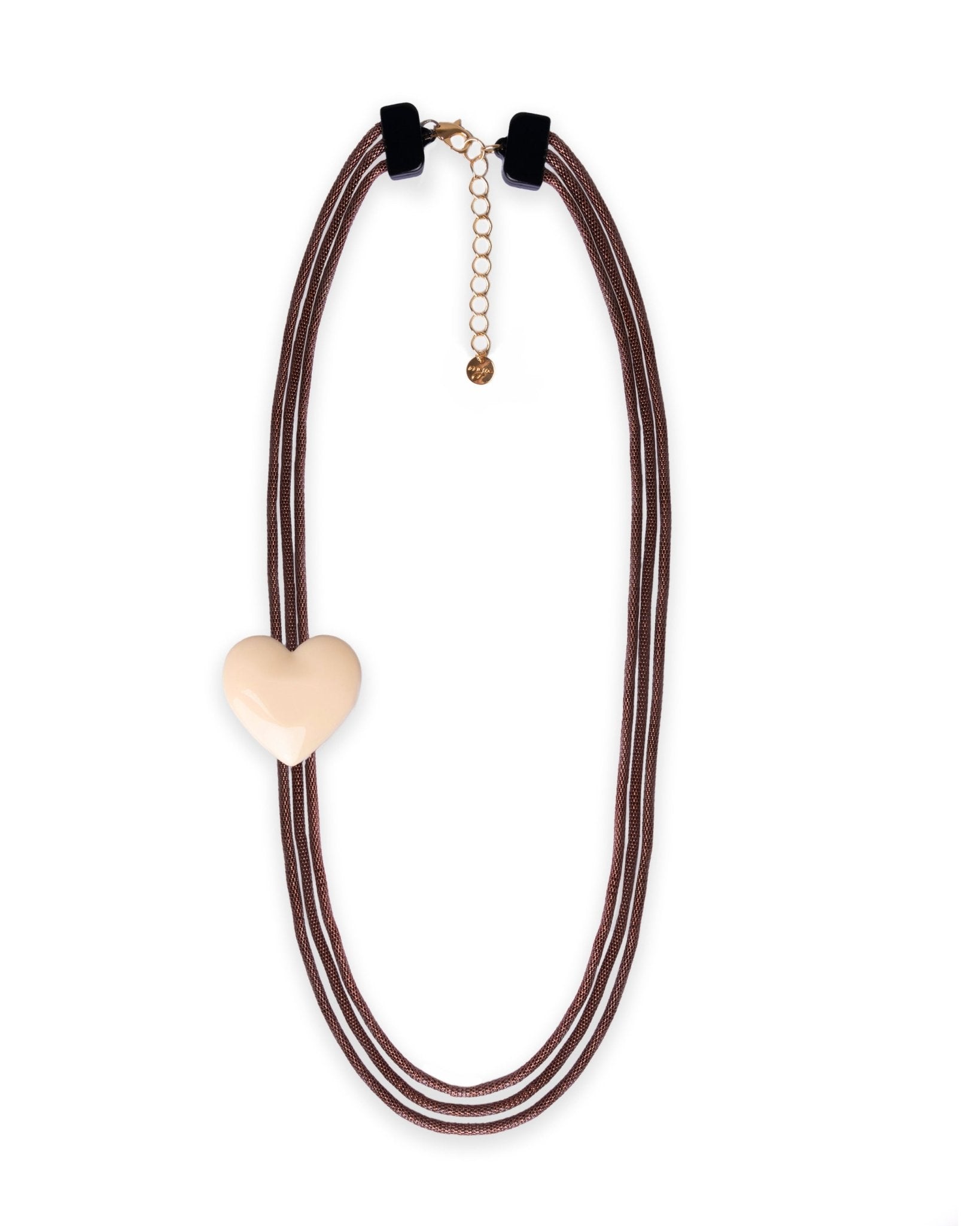 Collana multifilo con laccio bronzato con inserto cuore in acrilico bianco - Mya Accessories