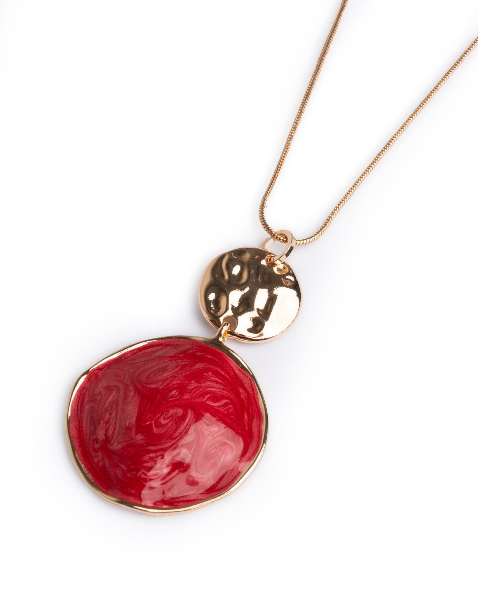 Collana lunga con pendente circolare marmorizzato rosso - Mya Accessories