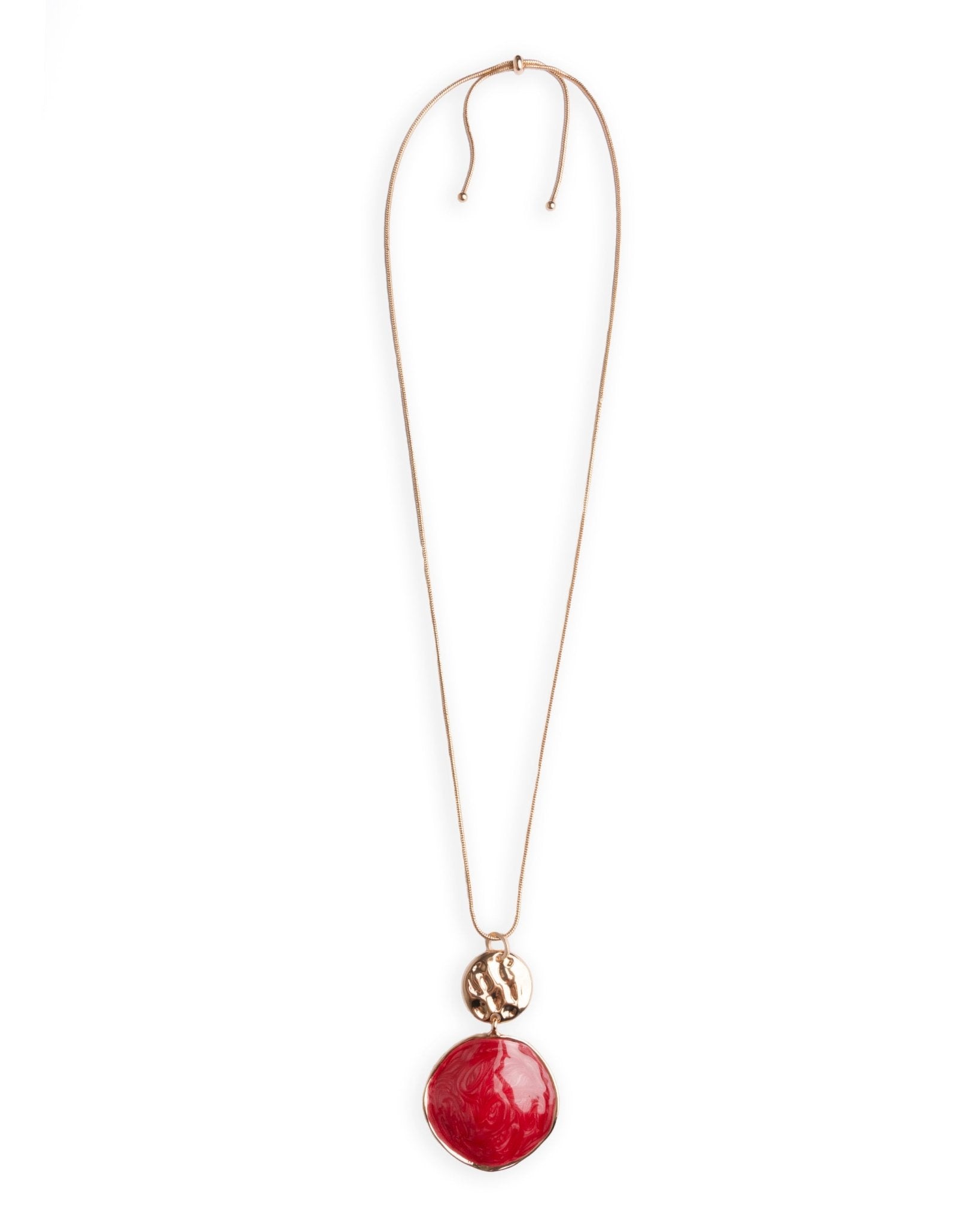 Collana lunga con pendente circolare marmorizzato rosso - Mya Accessories