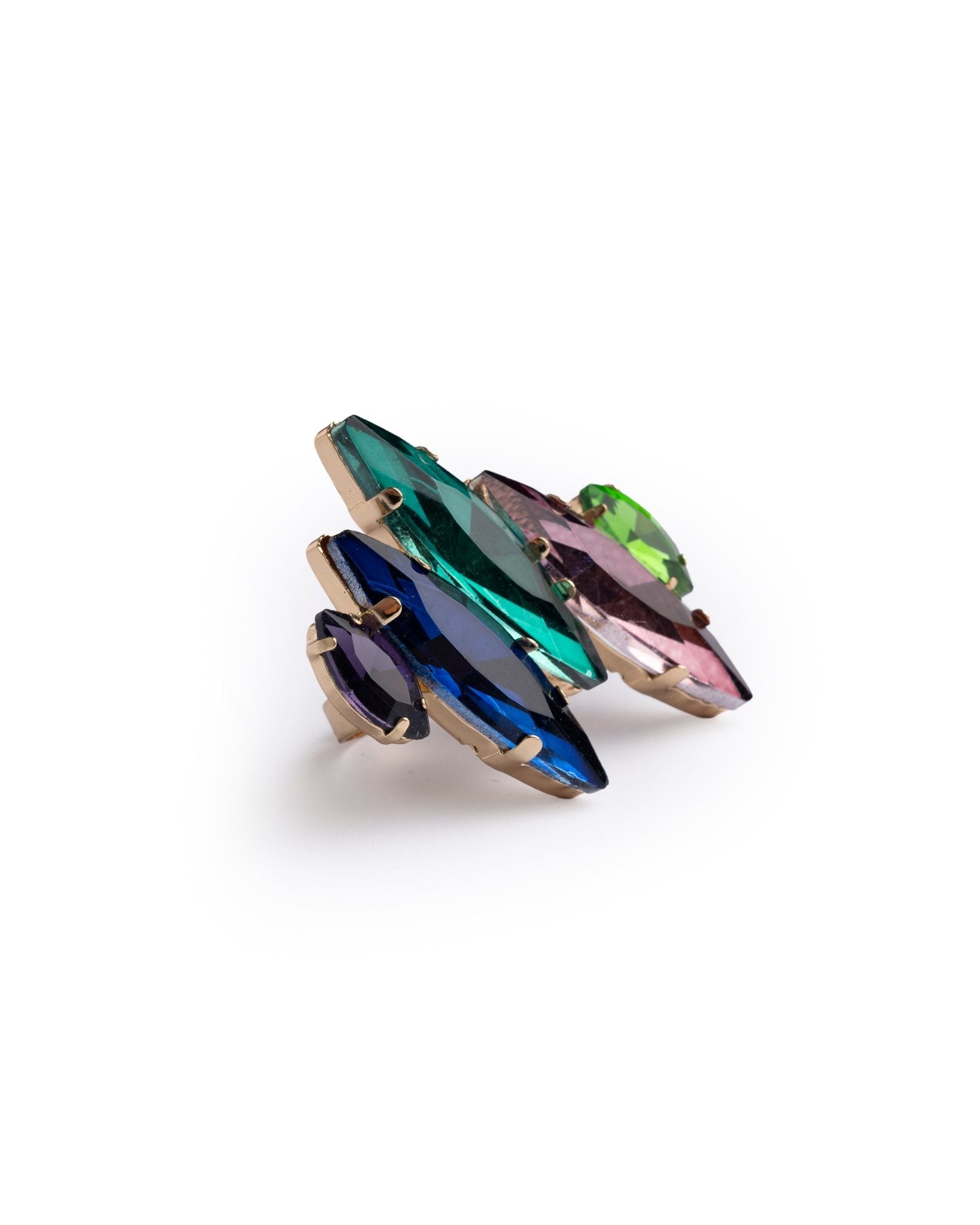 Anello in metallo regolabile con pietre a foglia in resina multicolore - Mya Accessories