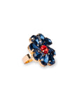 Anello in metallo regolabile con fiore in vetro blu e rosso - Mya Accessories