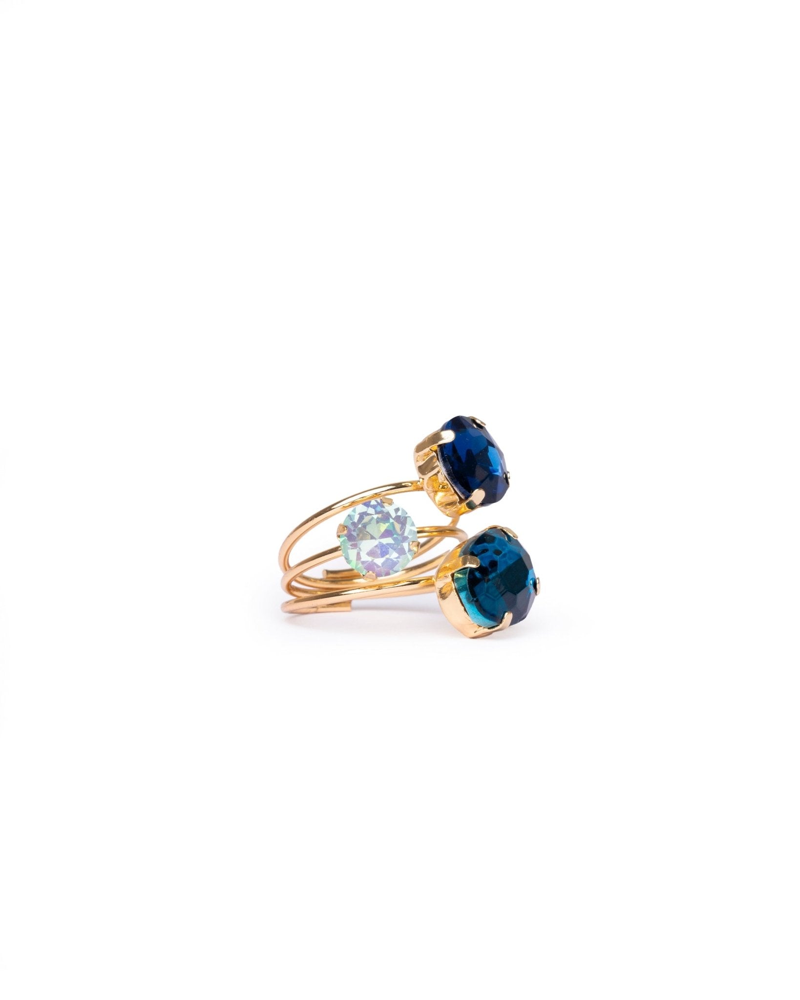 Anello regolabile in metallo con pietre in vetro tono blu - Mya Accessories