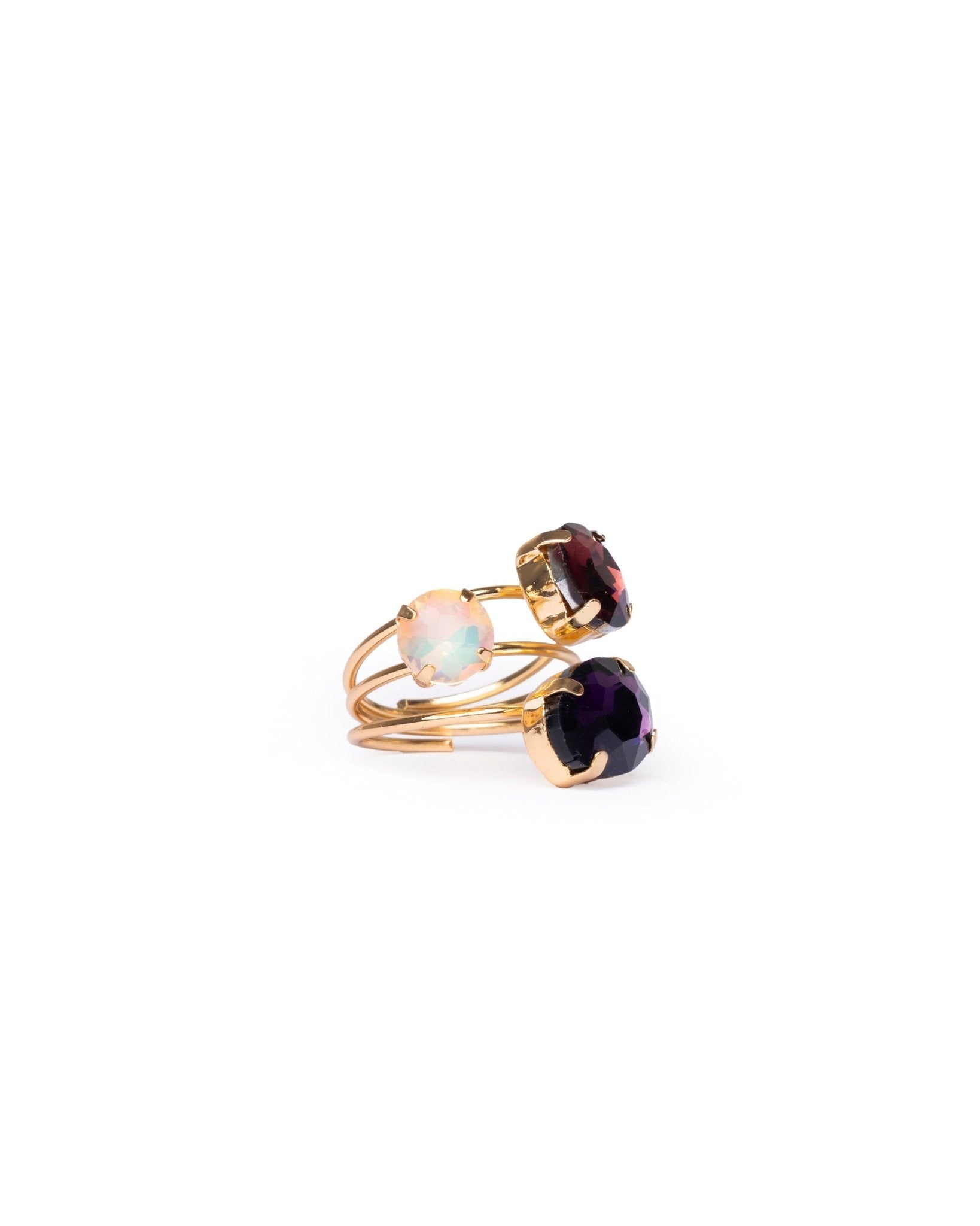 Anello regolabile in metallo con pietre in vetro tono viola - Mya Accessories