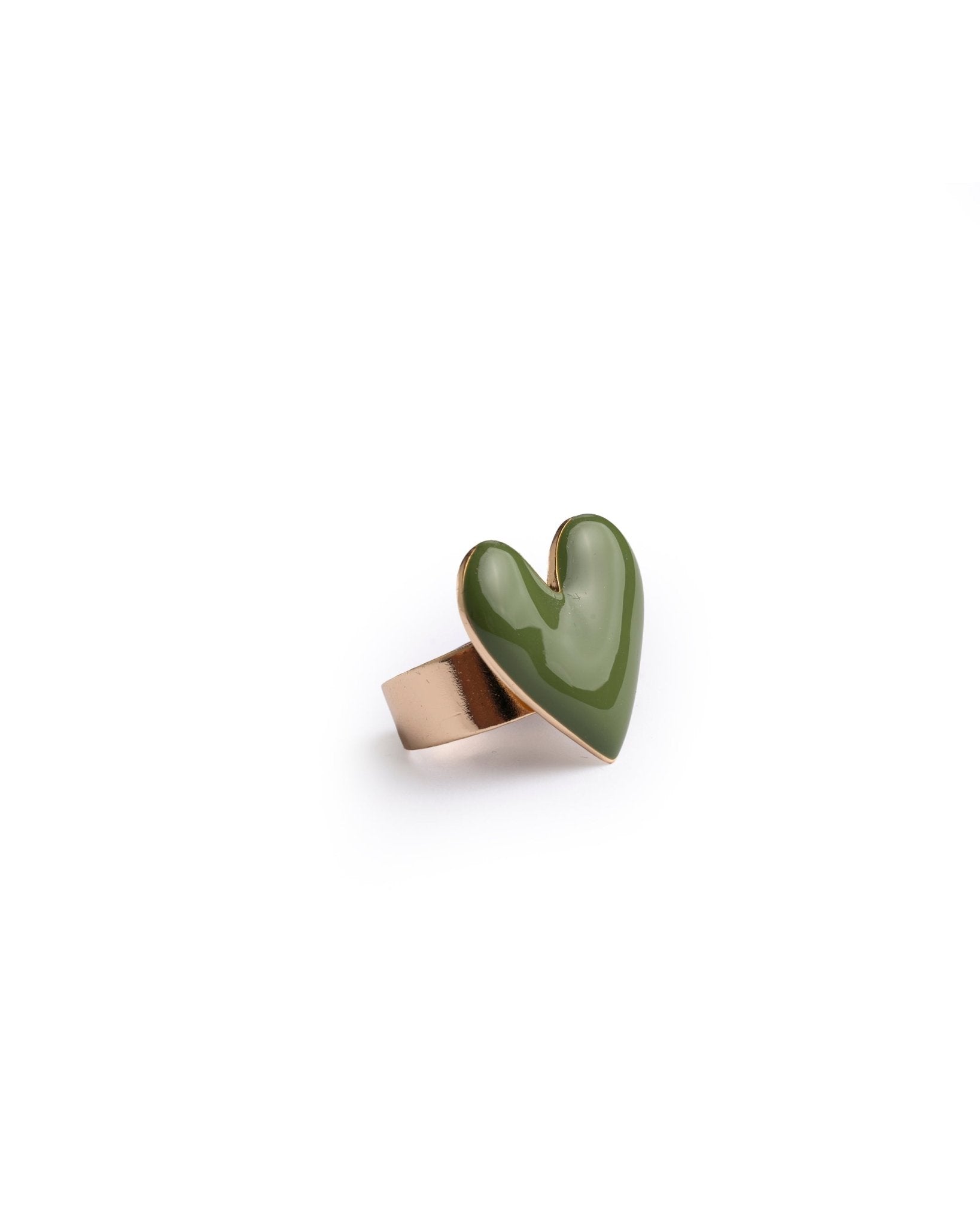 Anello regolabile in metallo con cuore smaltato verde - Mya Accessories