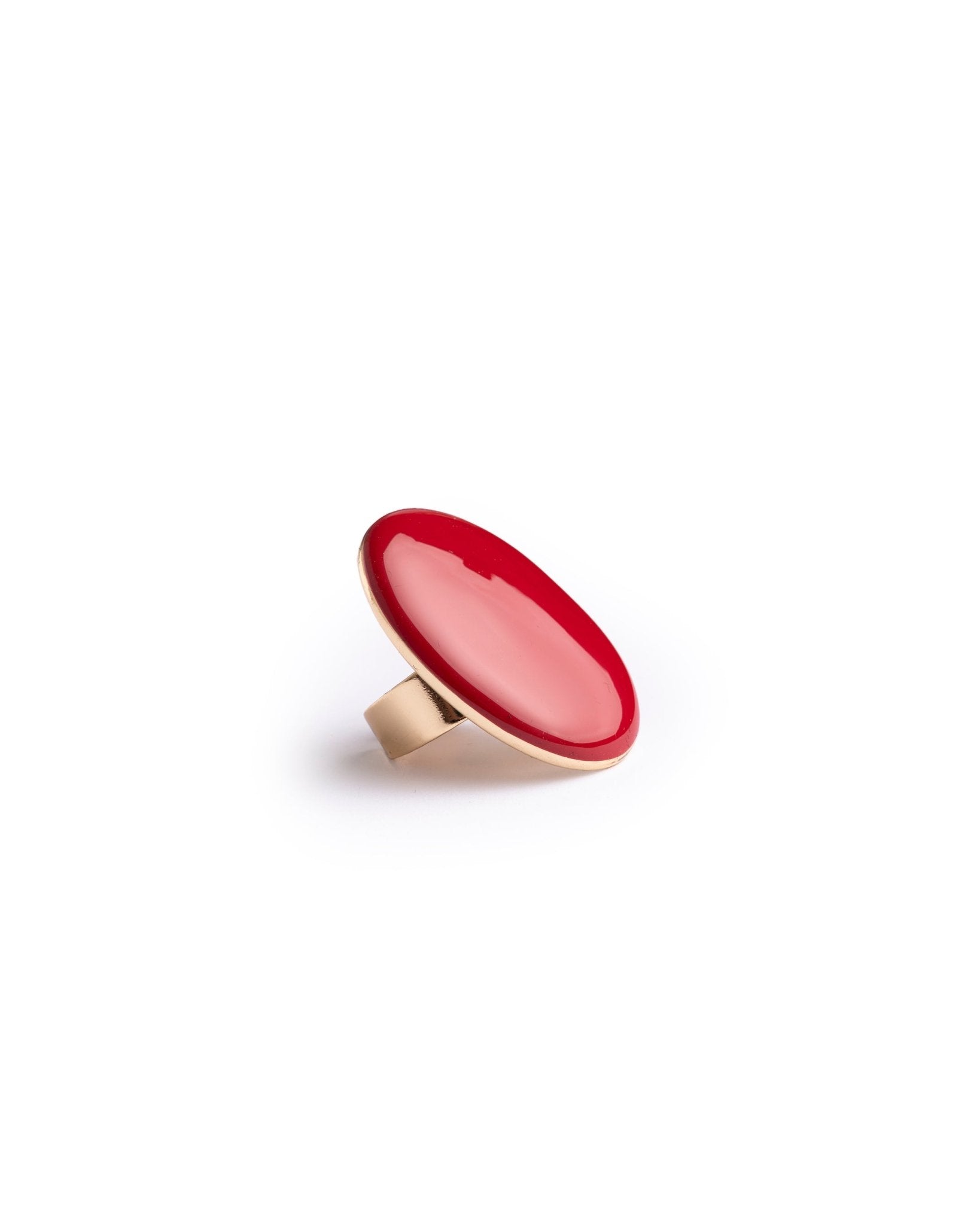 Anello regolabile in metallo con placchetta ovale smaltata rossa - Mya Accessories