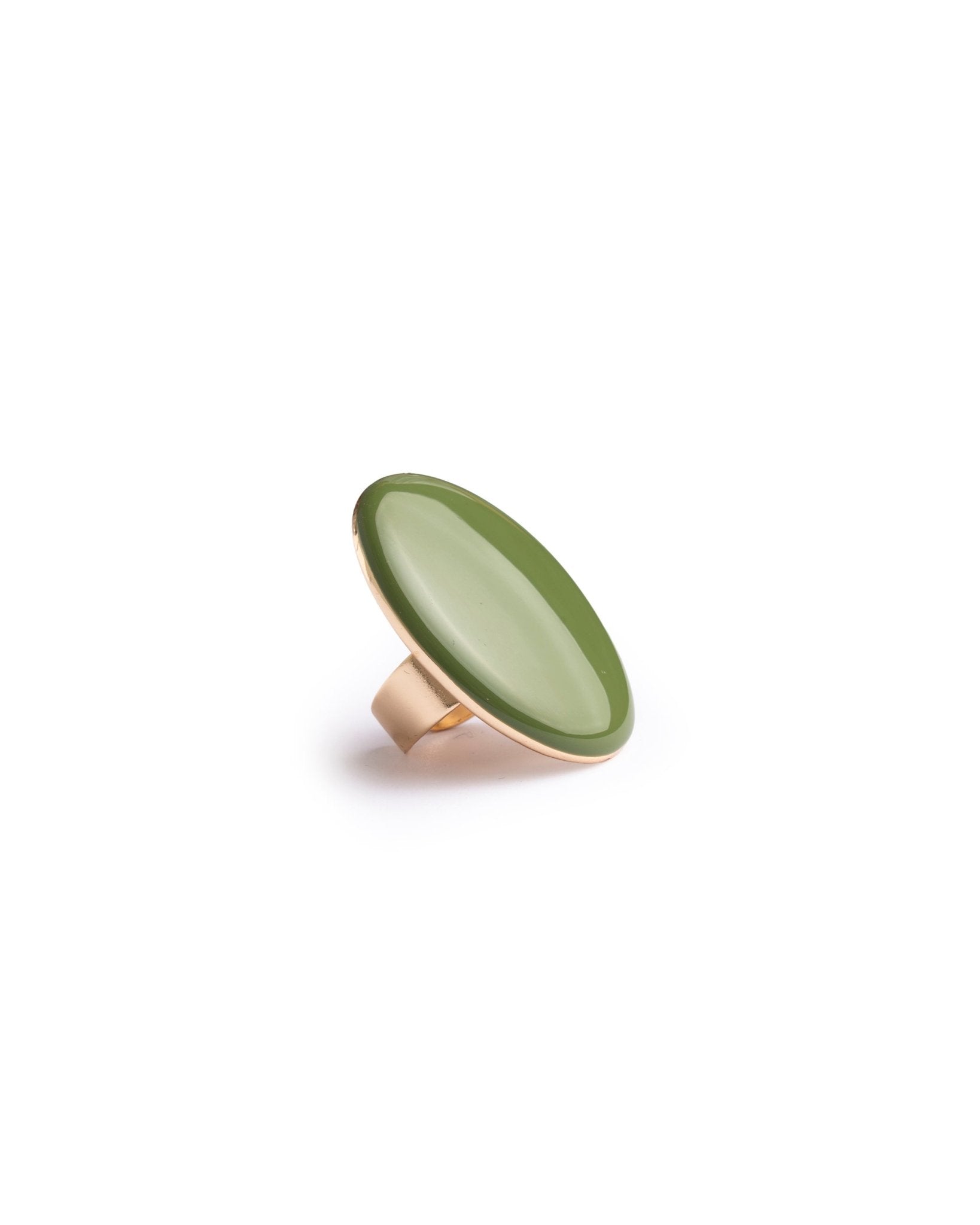 Anello regolabile in metallo con placchetta ovale smaltata verde - Mya Accessories