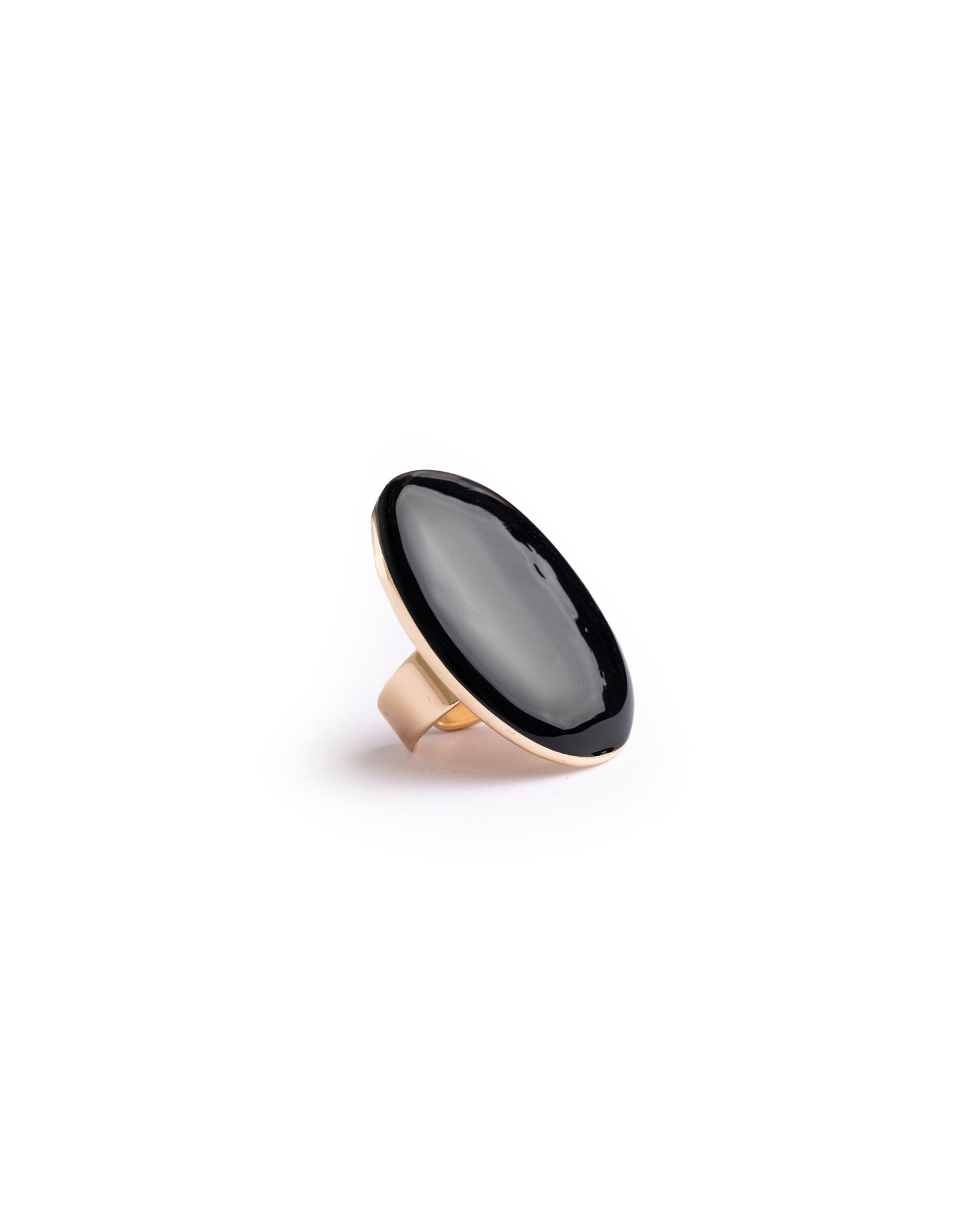 Anello regolabile in metallo con placchetta ovale smaltata nera - Mya Accessories