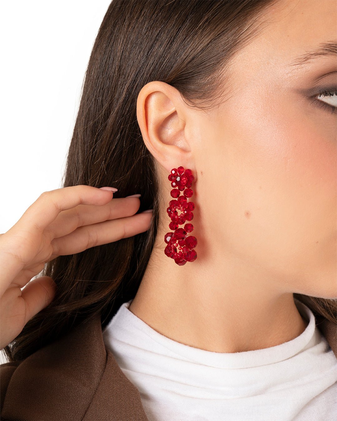 Orecchini a fiore con pietre in vetro rosse - Mya Accessories