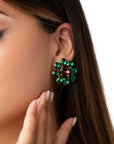 Orecchini a clip a forma di fiore in vetro verdi - Mya Accessories