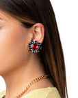 Orecchini a clip a forma di fiore in vetro blu - Mya Accessories