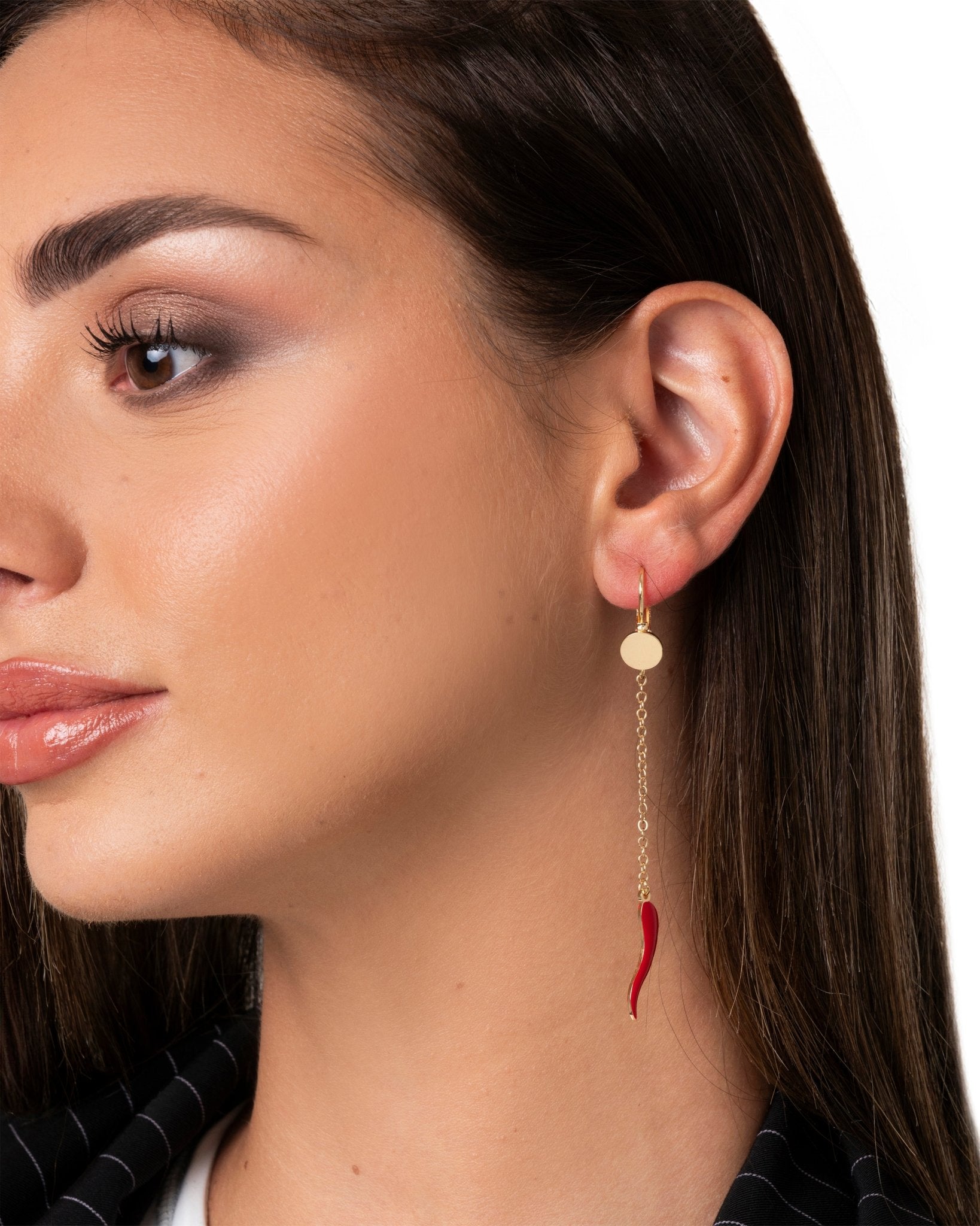 Orecchini a catena pendenti con corno smaltati rosso - Mya Accessories