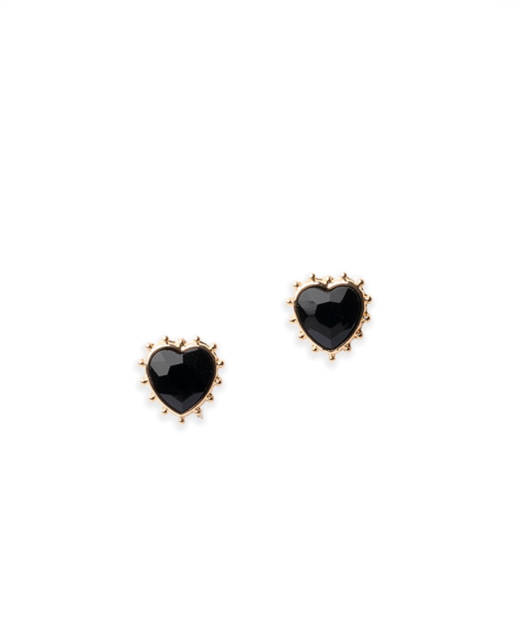 Orecchini in metallo a forma di cuore in vetro nero - Mya Accessories