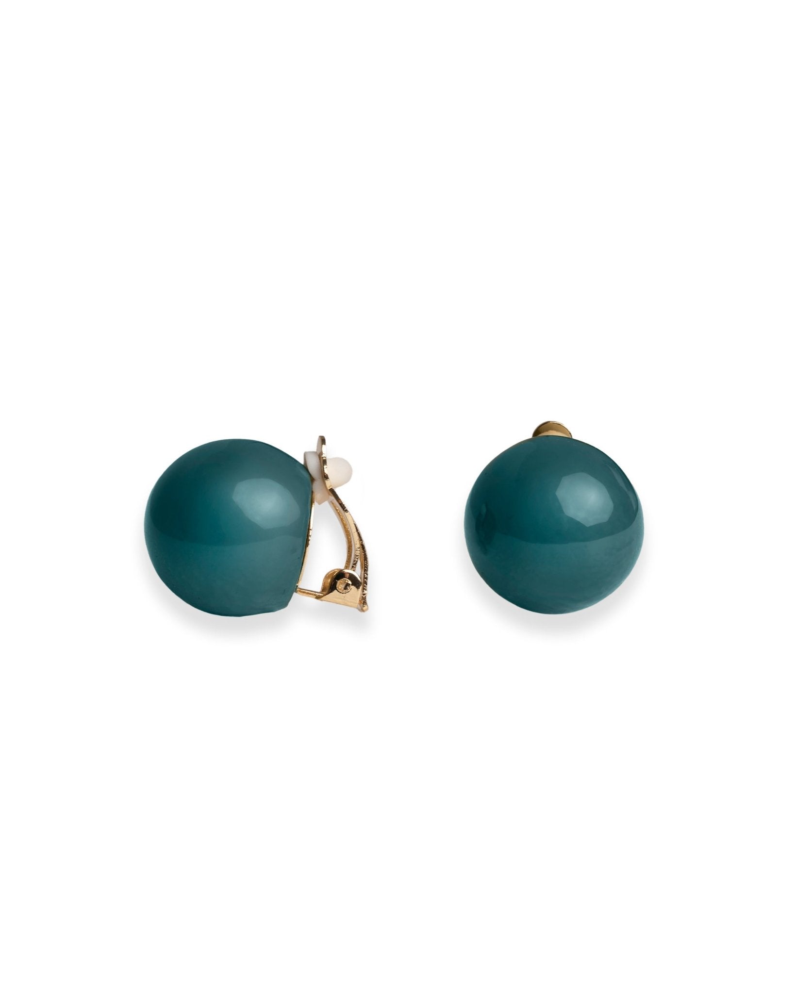 Orecchini con sfera in acrilico verde petrolio a clip - Mya Accessories