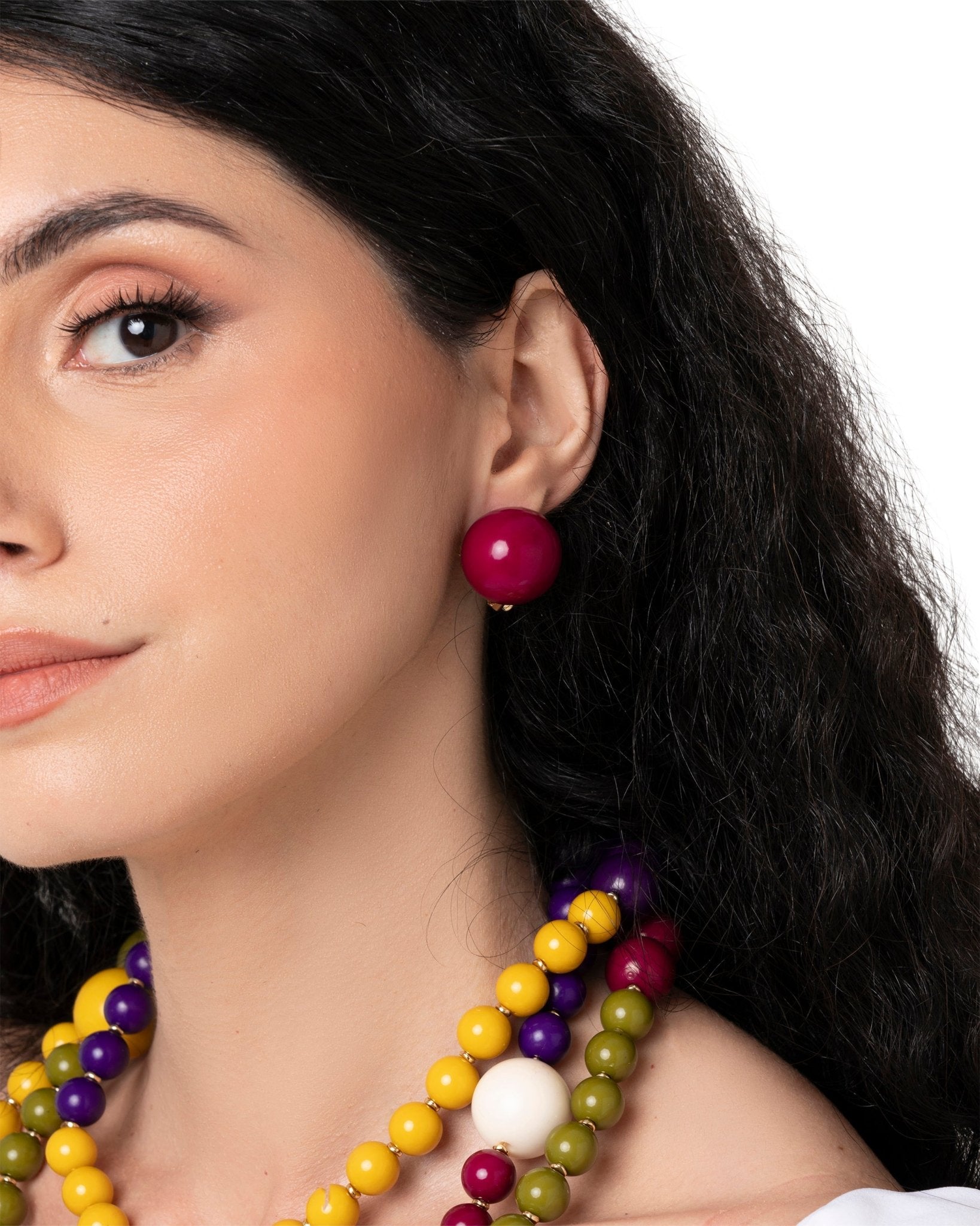 Orecchini con sfera in acrilico fucsia a clip - Mya Accessories