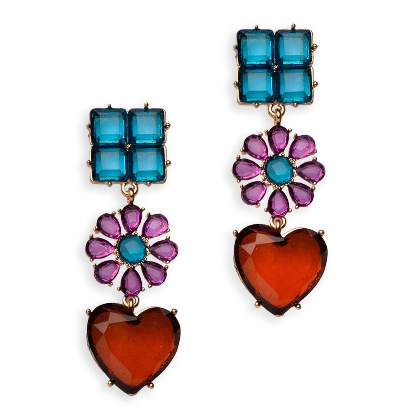 Orecchini pendenti fiore cuore in acrilico trasparente multicolore - Mya Accessories