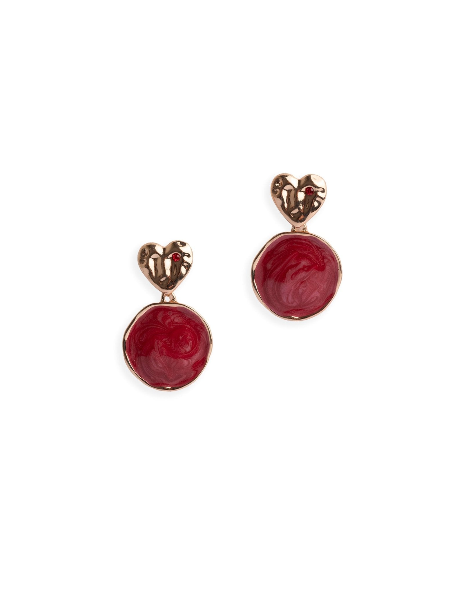 Orecchini pendenti placchetta cuore cerchio marmorizzato rosso - Mya Accessories