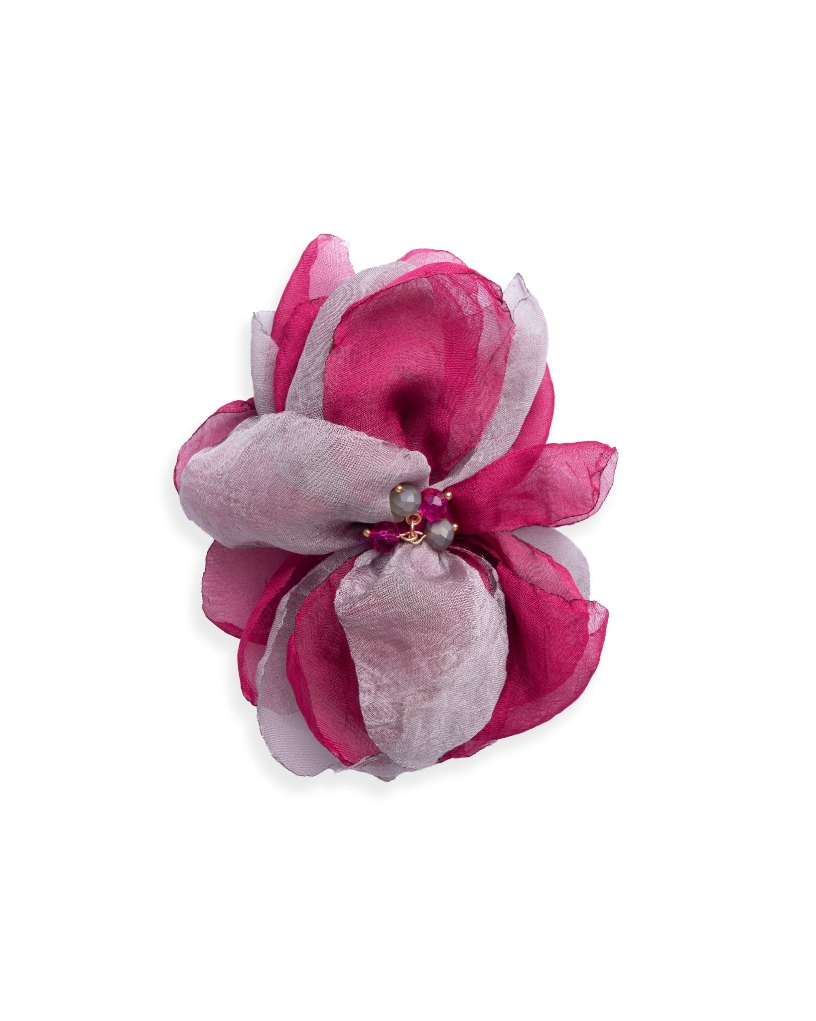 Spilla a forma di fiore in tessuto fucsia e grigio - Mya Accessories