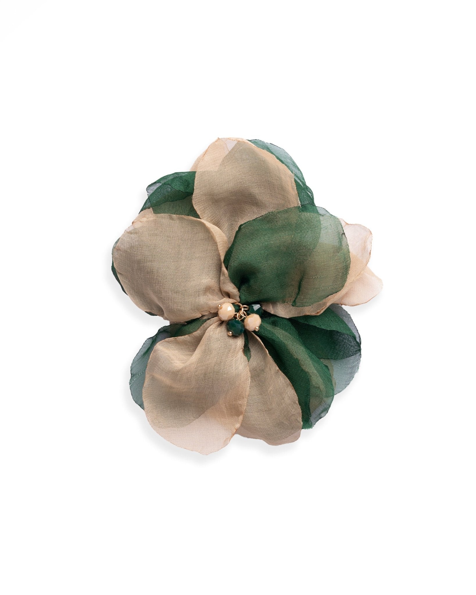 Spilla a forma di fiore in tessuto verde e beige - Mya Accessories