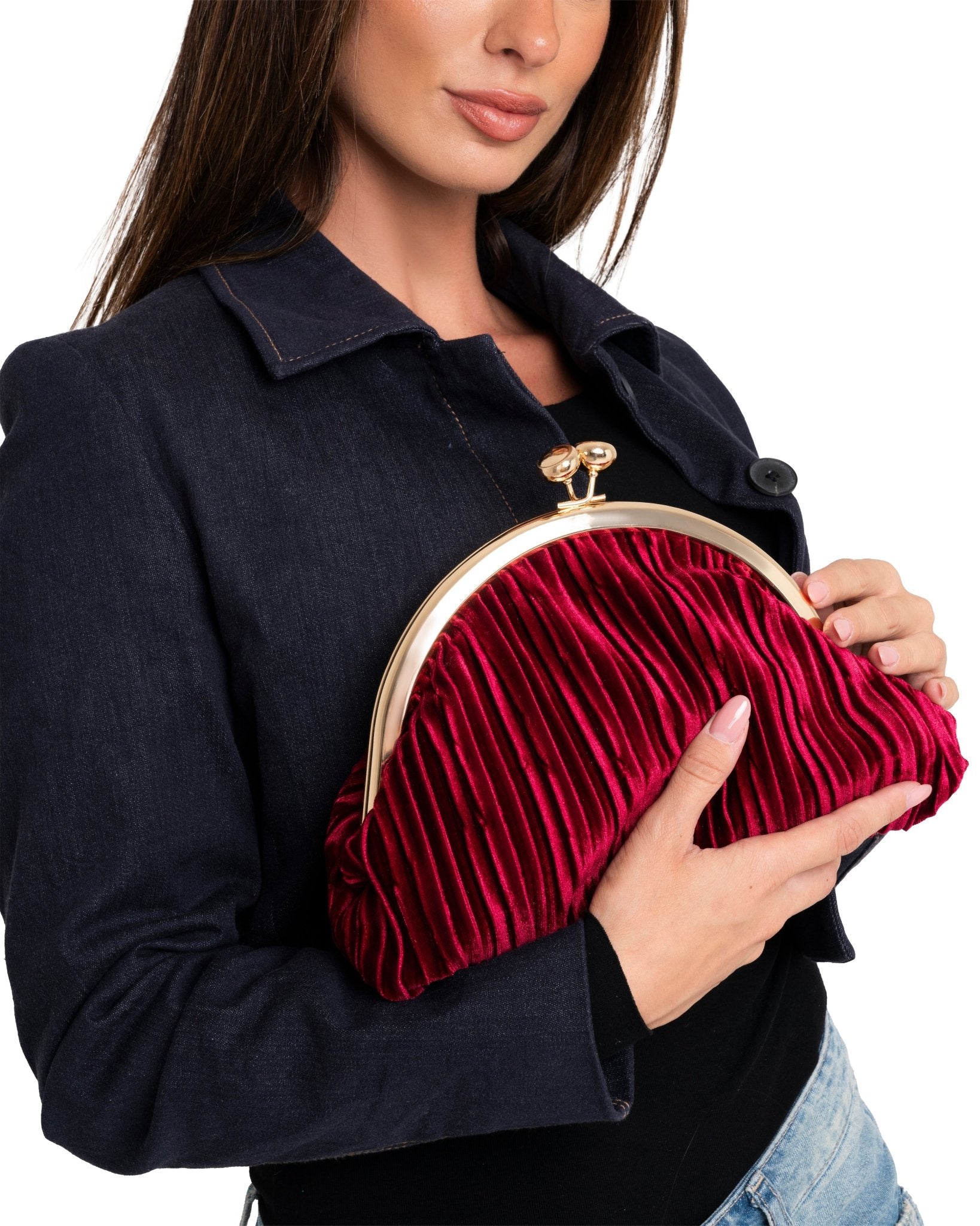 Borsa pochette tessuto in velluto plissettato rosso - Mya Accessories