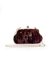 Borsa pochette in velluto bordeaux con paillette rosse ed oro - Mya Accessories