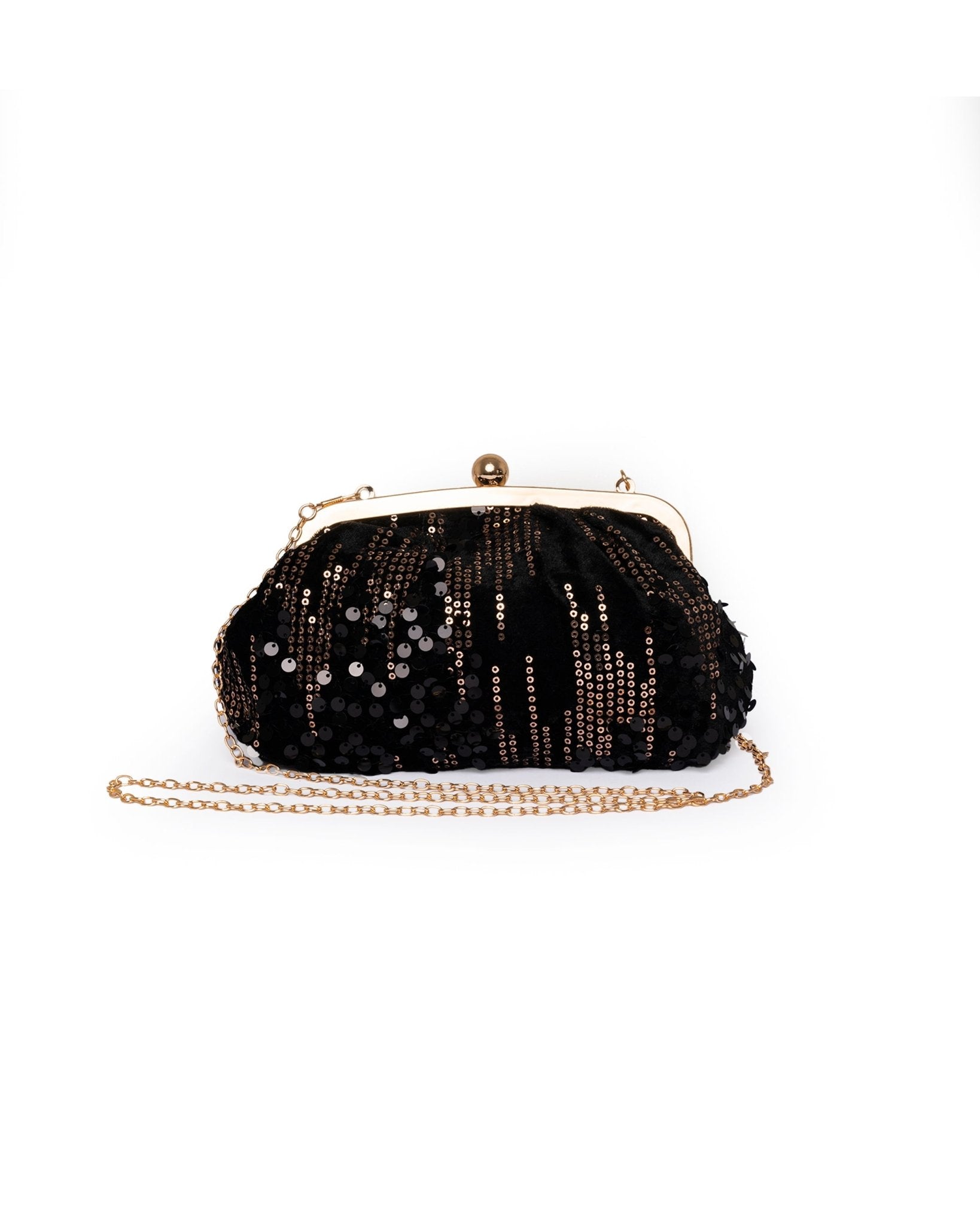 Borsa pochette in velluto nero con paillette nere ed oro - Mya Accessories