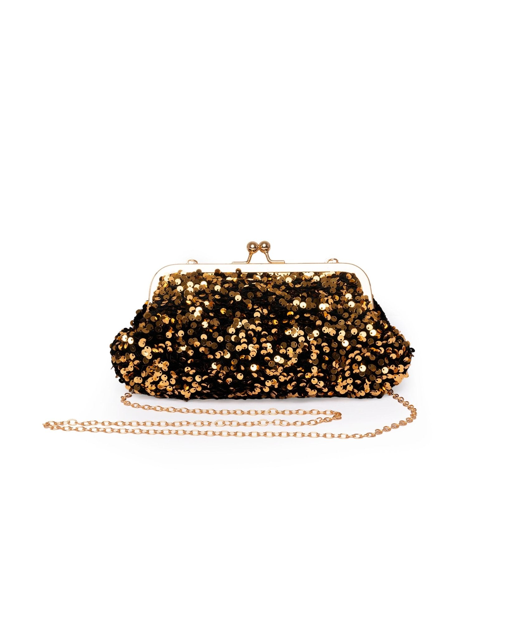 Borsa pochette nera con paillette oro - Mya Accessories