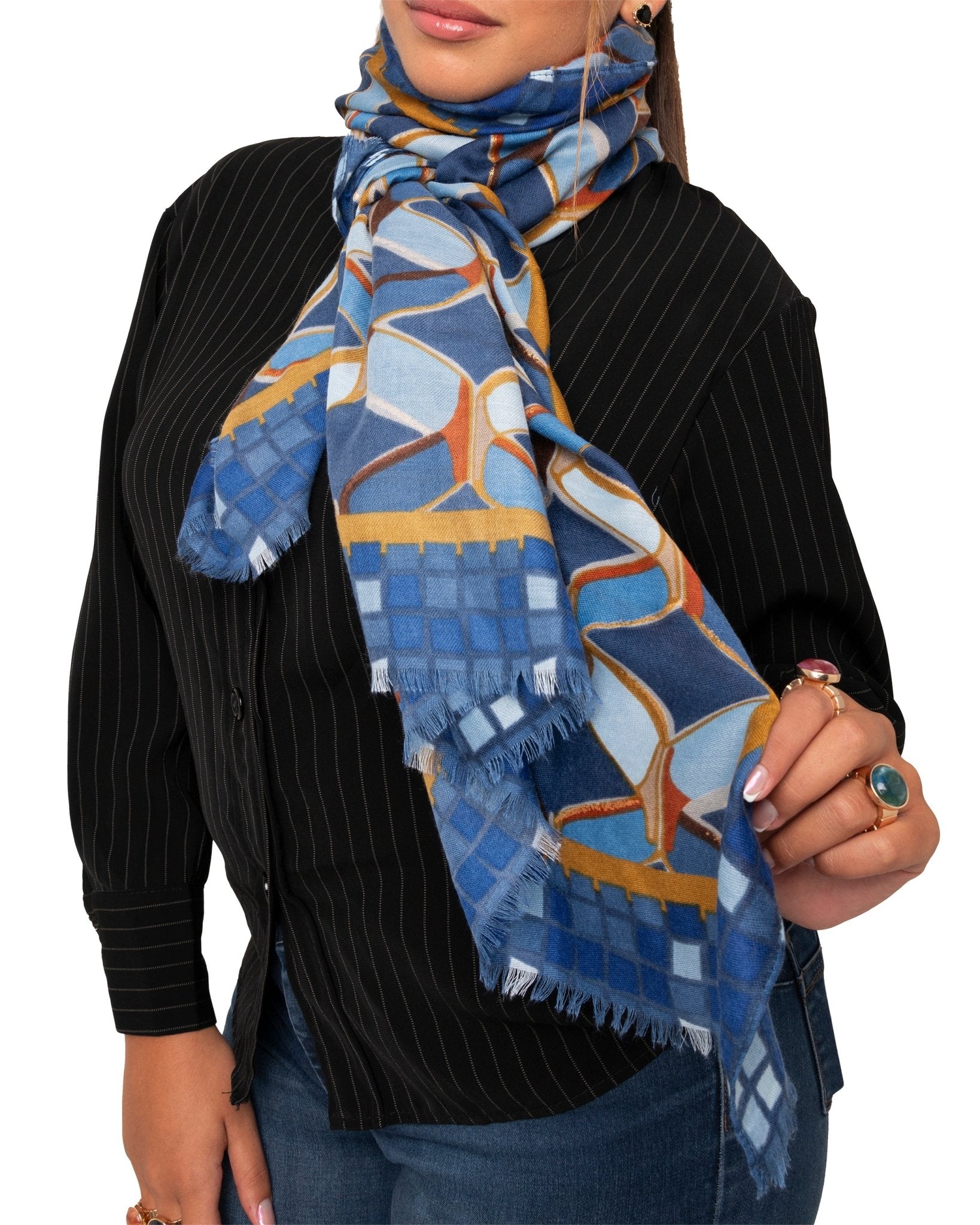 Sciarpa con stampa geometrica tono blu - Mya Accessories