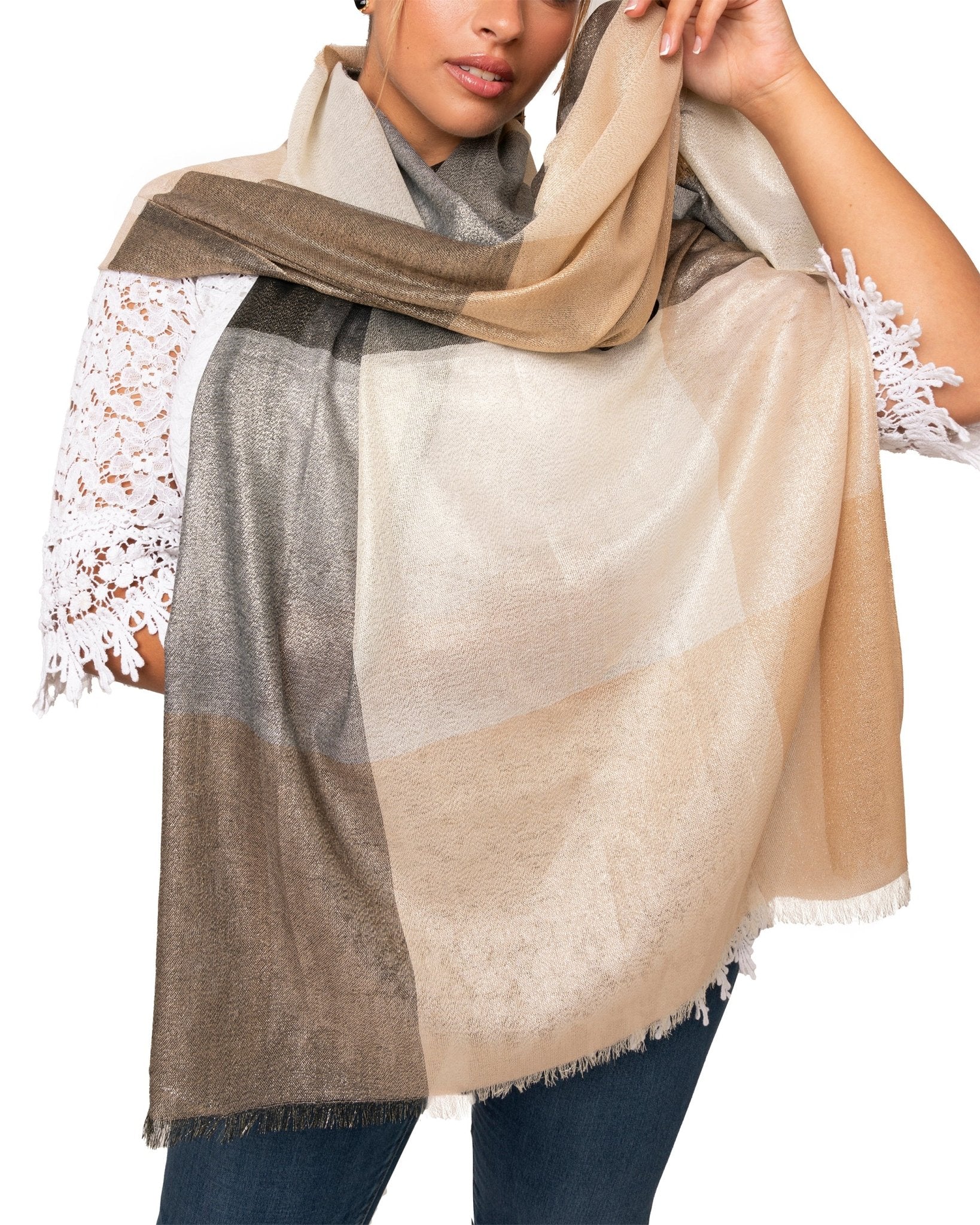 Sciarpa metallizzata tono nero e beige - Mya Accessories