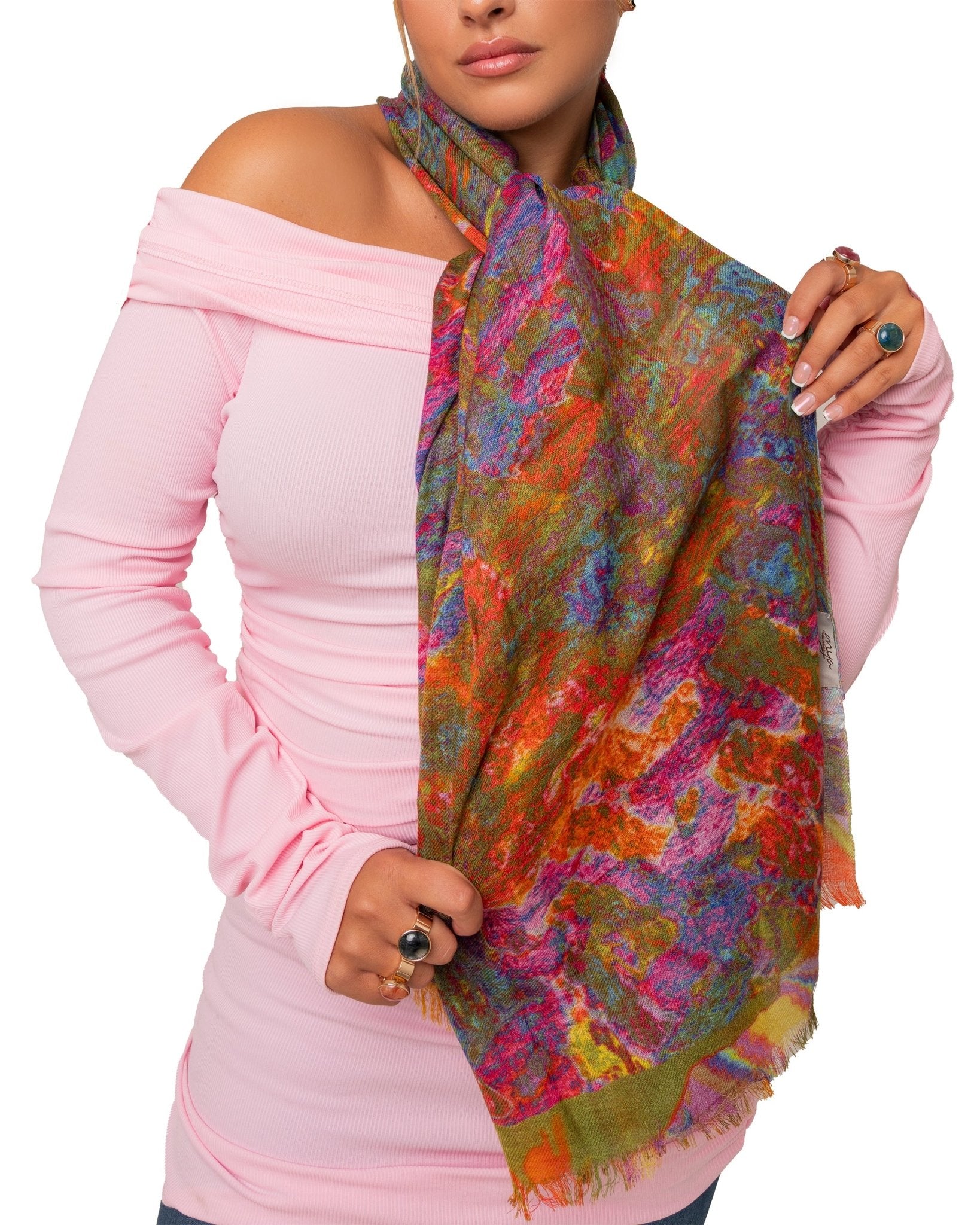 Sciarpa in pura lana con stampa astratta multicolore - Mya Accessories