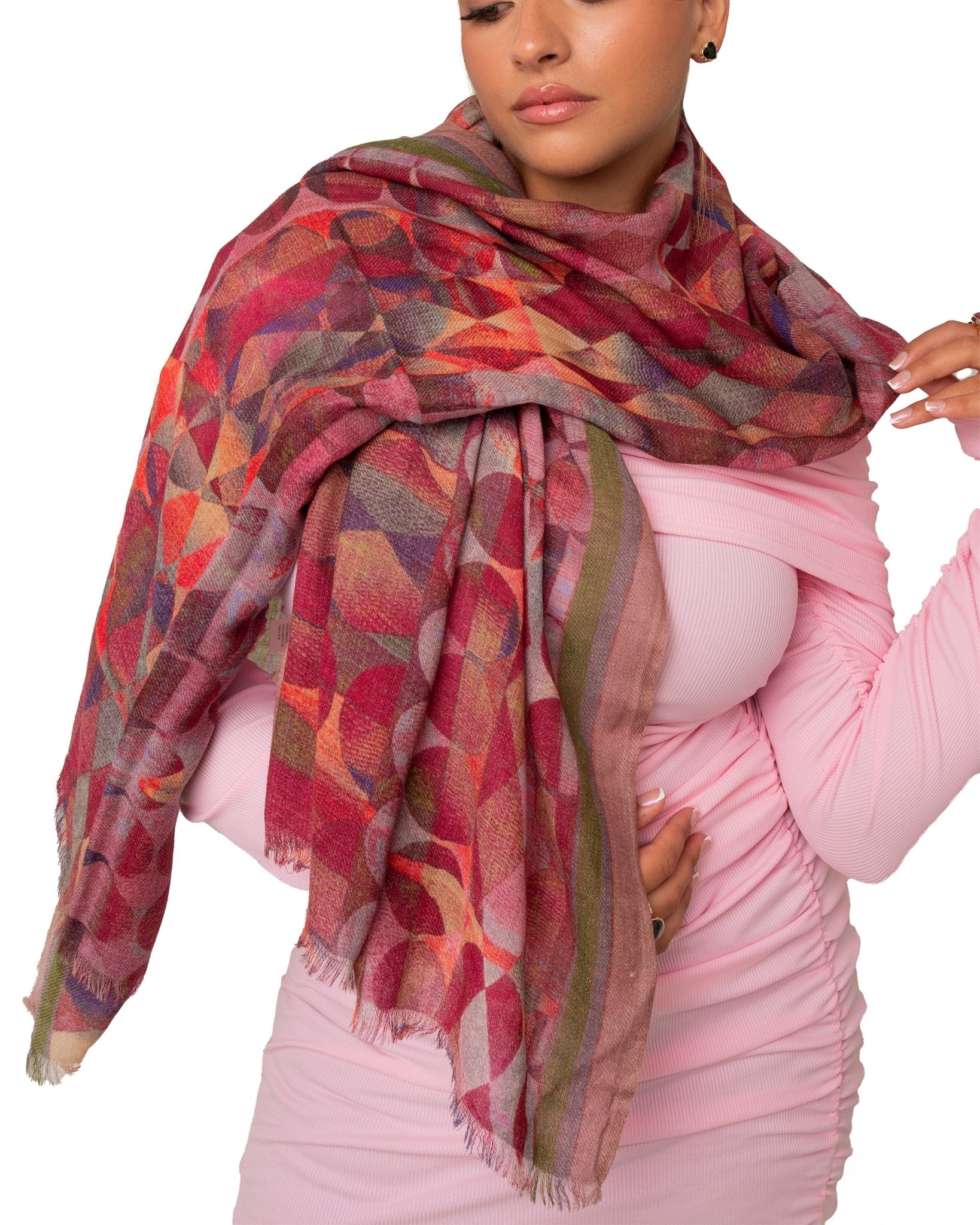 Sciarpa in pura lana con stampa multi rosa - Mya Accessories